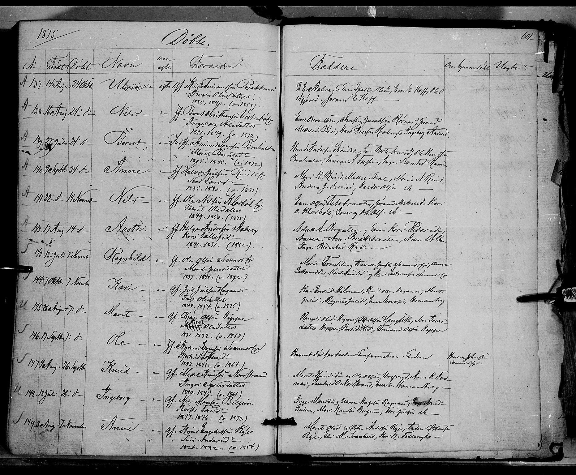 Nord-Aurdal prestekontor, AV/SAH-PREST-132/H/Ha/Haa/L0008: Parish register (official) no. 8, 1863-1875, p. 601