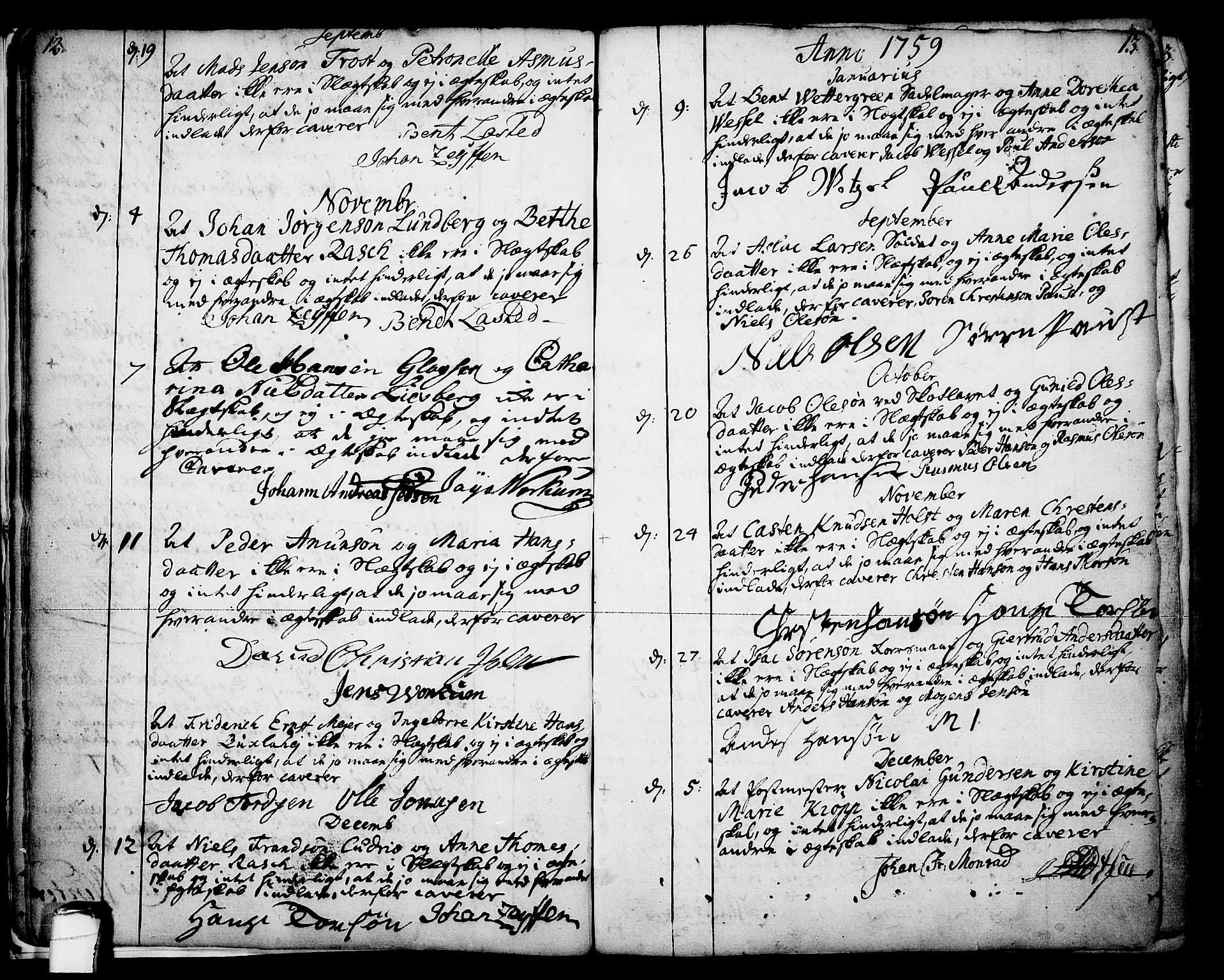Skien kirkebøker, SAKO/A-302/F/Fa/L0003: Parish register (official) no. 3, 1755-1791, p. 12-13