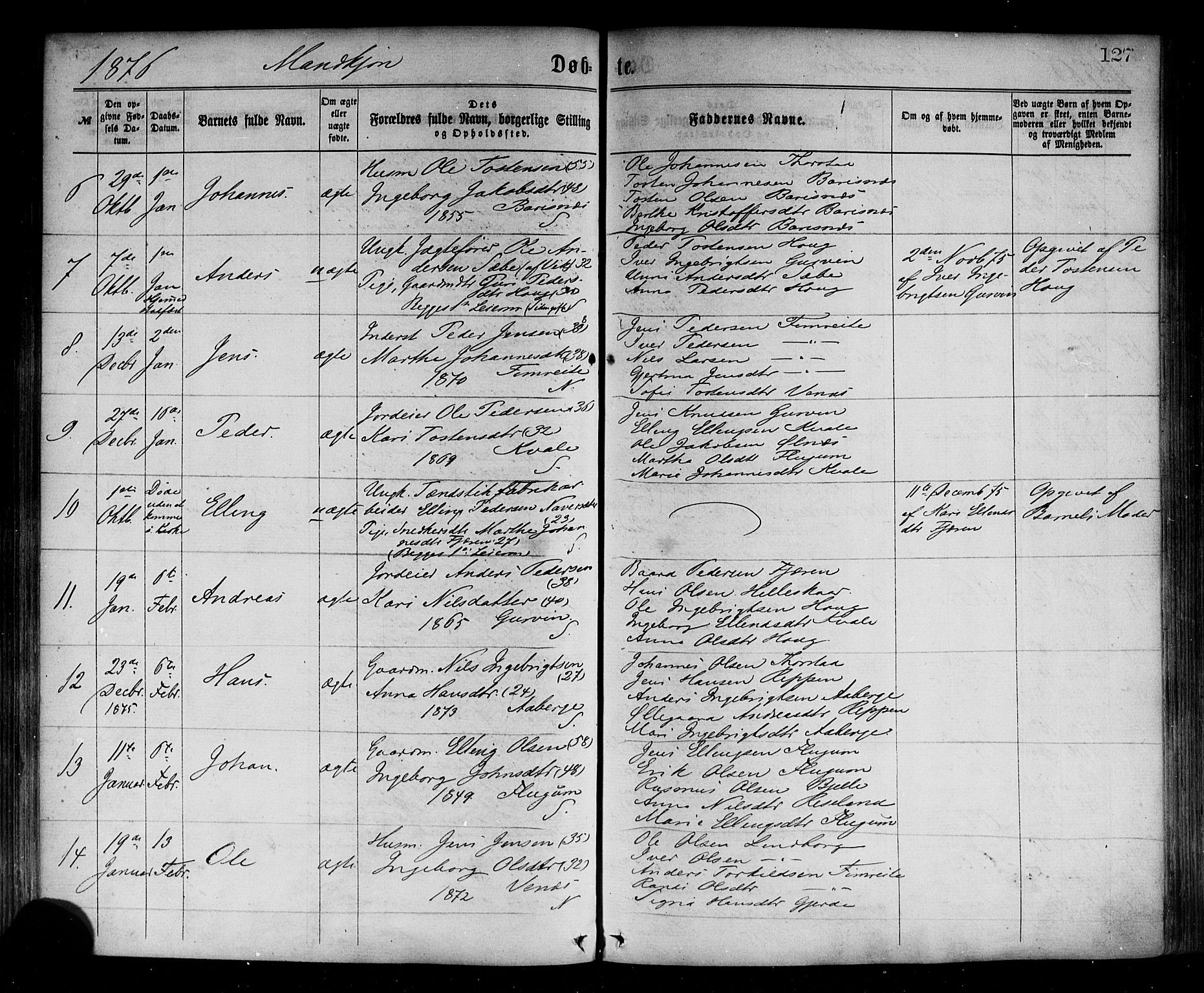 Sogndal sokneprestembete, AV/SAB-A-81301/H/Haa/Haaa/L0014: Parish register (official) no. A 14, 1864-1877, p. 127