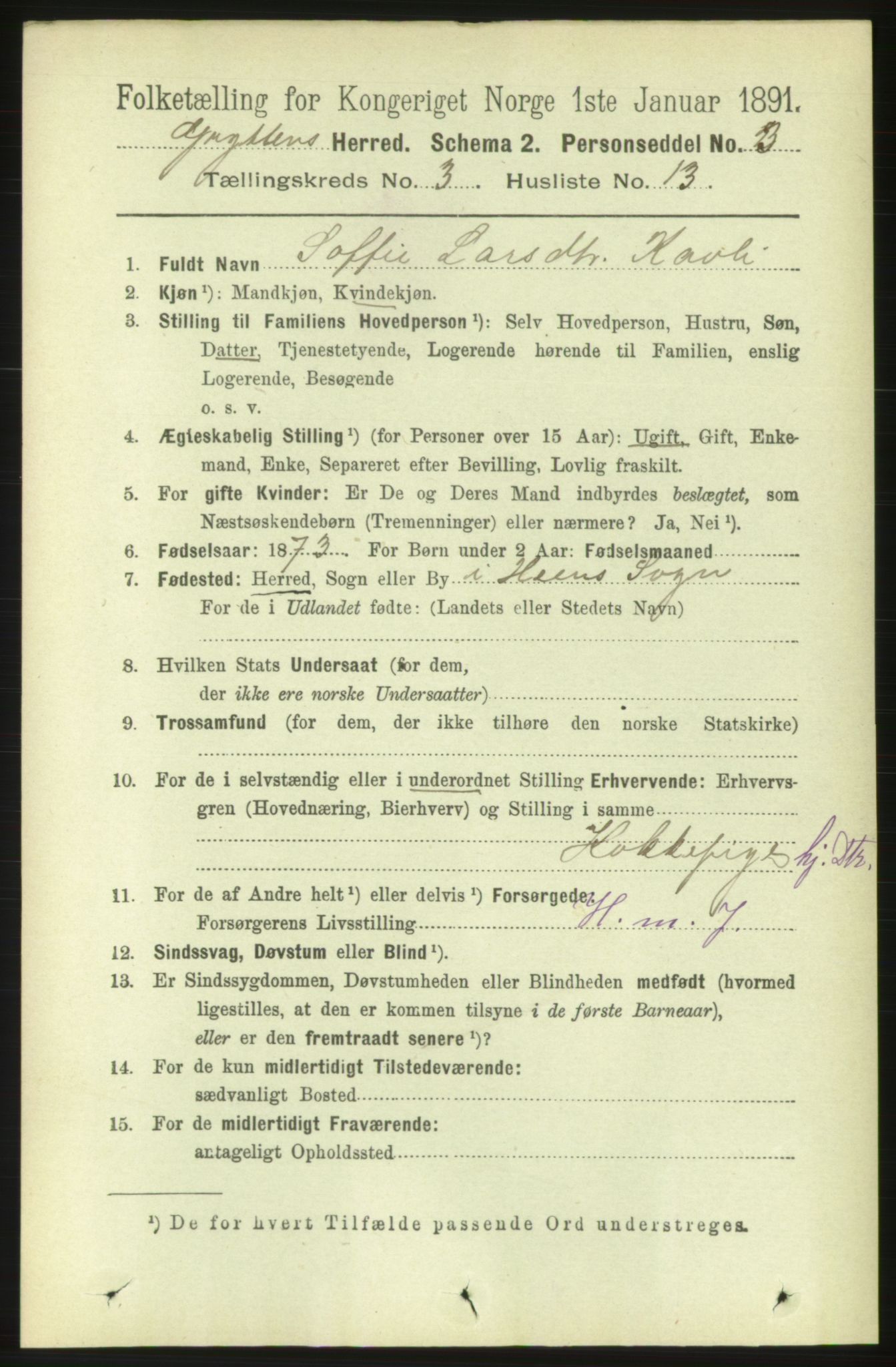 RA, 1891 census for 1539 Grytten, 1891, p. 1001