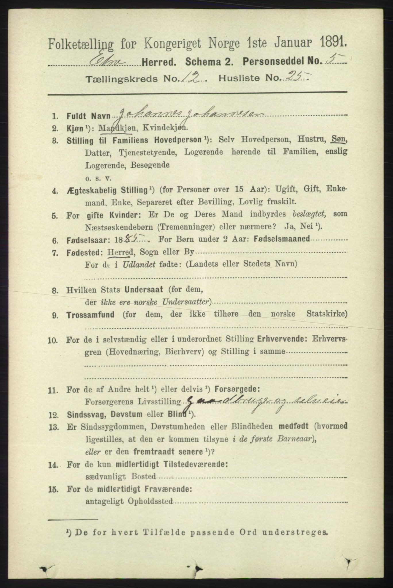 RA, 1891 census for 1211 Etne, 1891, p. 2683