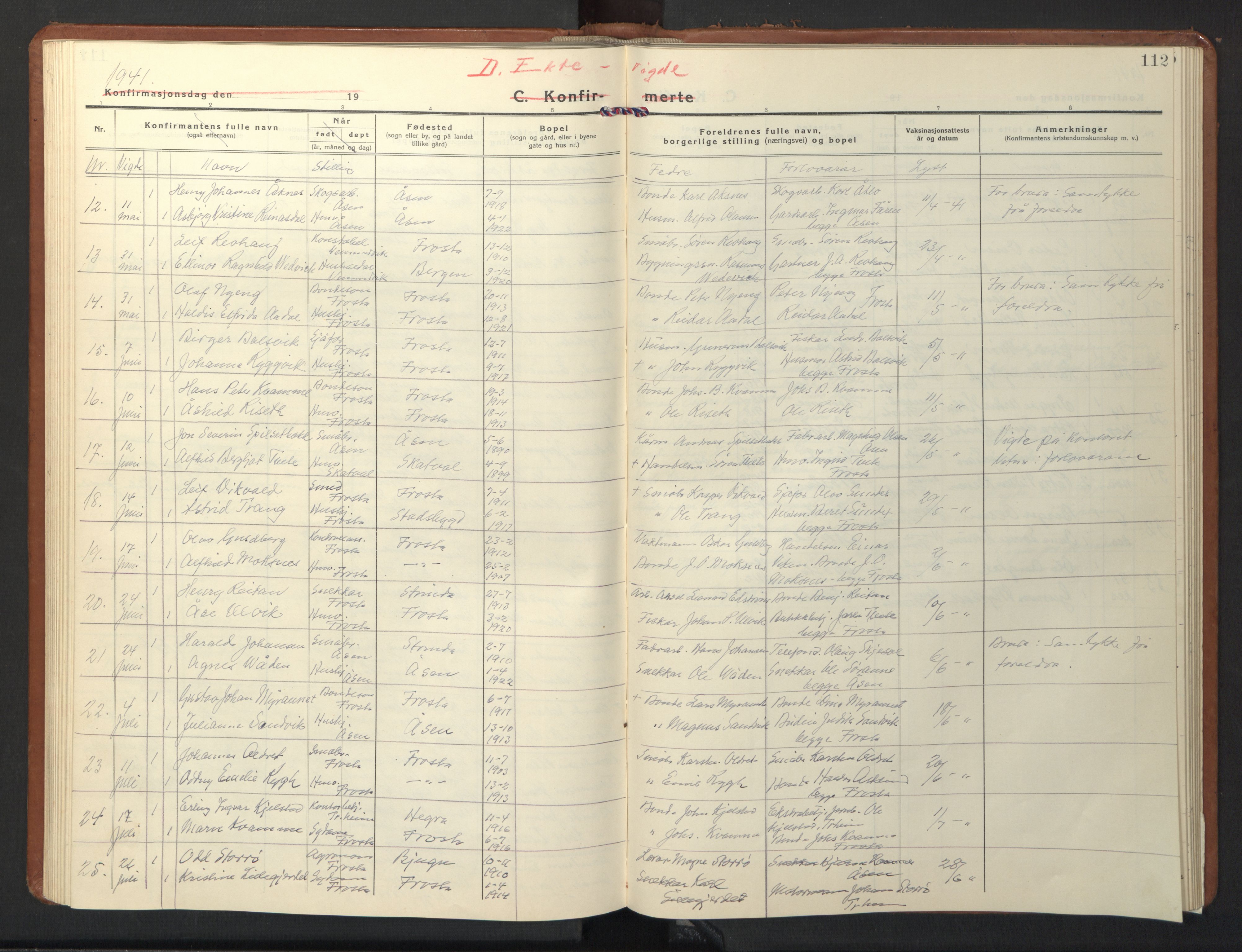 Ministerialprotokoller, klokkerbøker og fødselsregistre - Nord-Trøndelag, SAT/A-1458/713/L0125: Parish register (copy) no. 713C02, 1931-1941, p. 112
