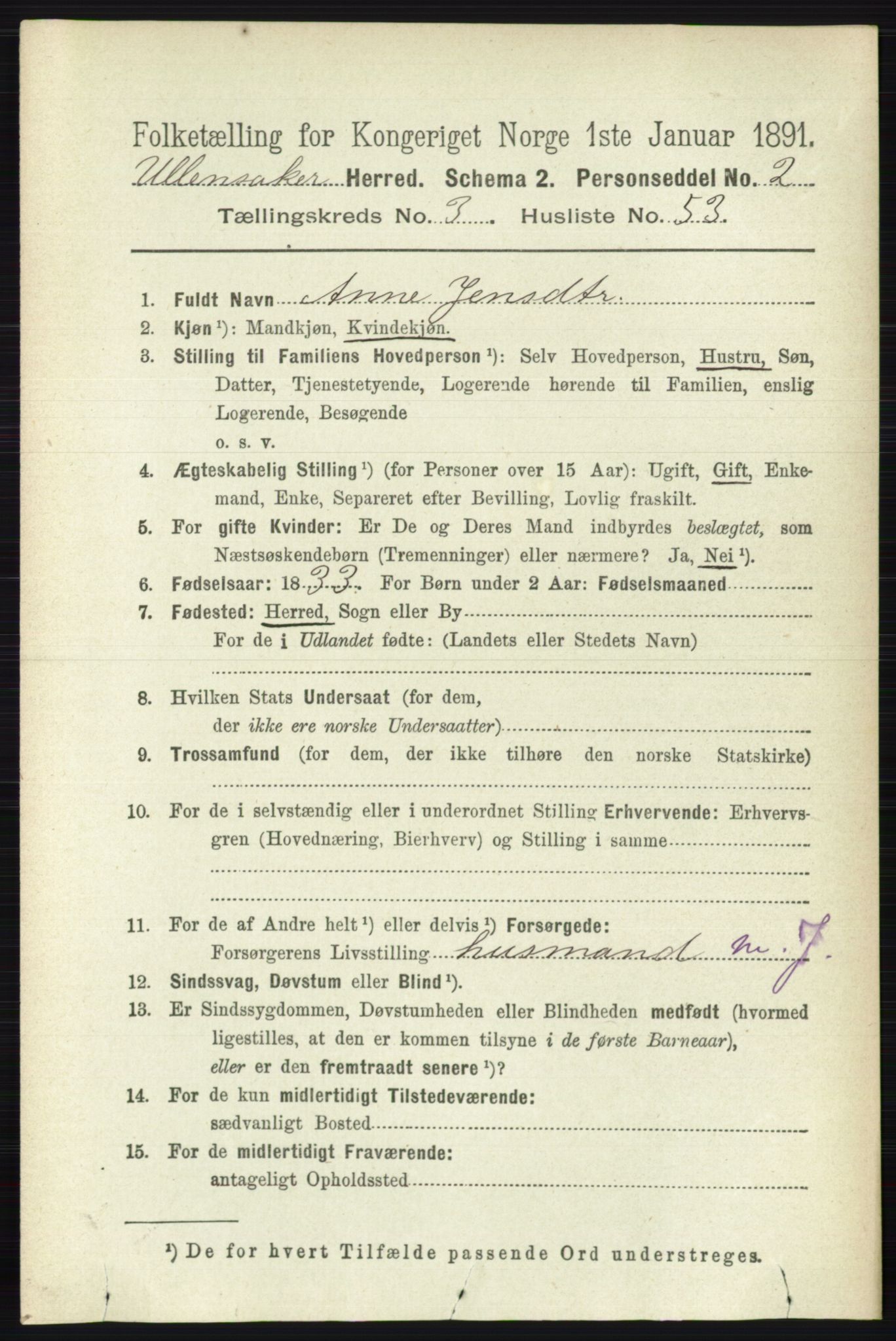 RA, 1891 census for 0235 Ullensaker, 1891, p. 1417