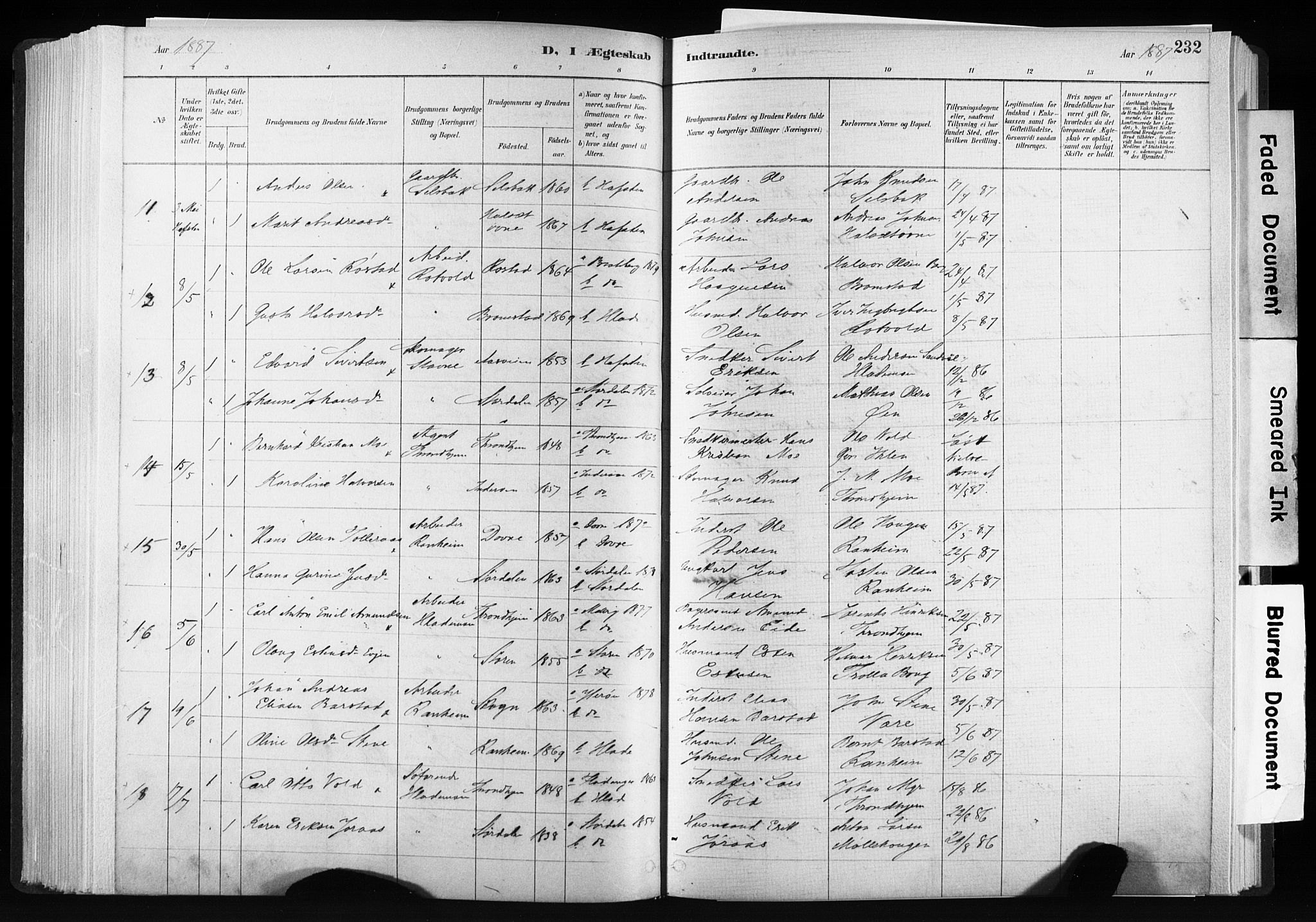 Ministerialprotokoller, klokkerbøker og fødselsregistre - Sør-Trøndelag, SAT/A-1456/606/L0300: Parish register (official) no. 606A15, 1886-1893, p. 232
