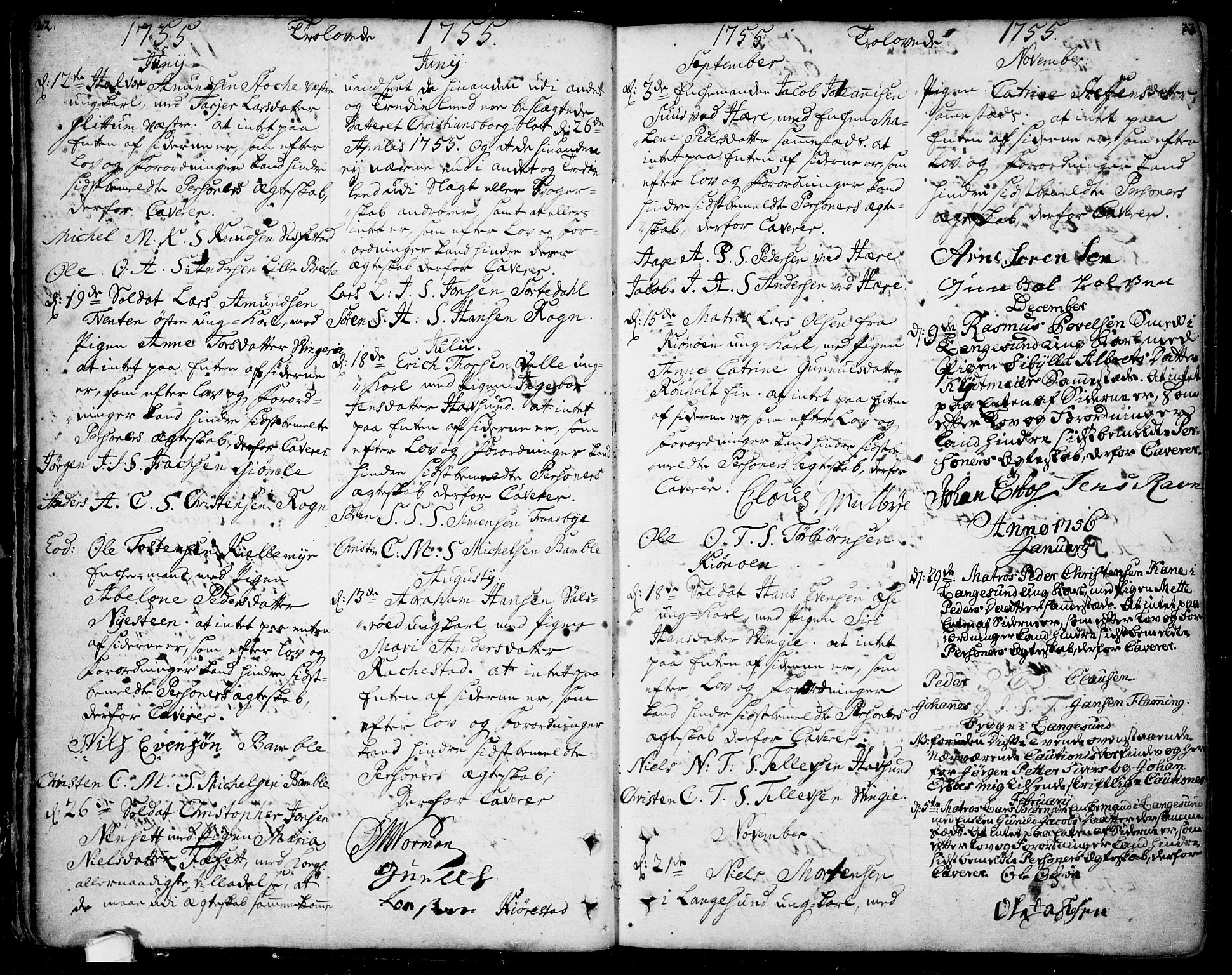 Bamble kirkebøker, SAKO/A-253/F/Fa/L0001: Parish register (official) no. I 1, 1702-1774, p. 32-33