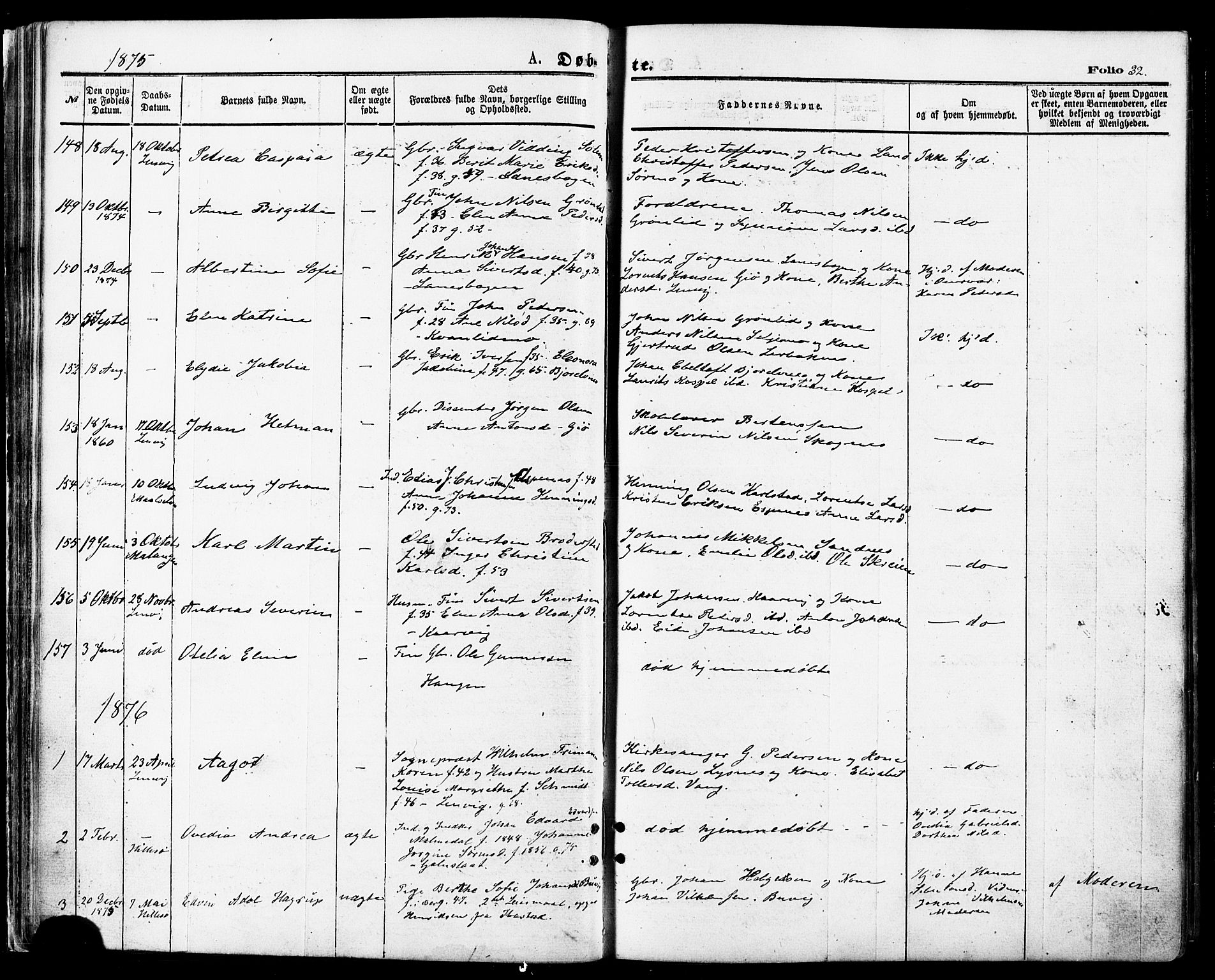 Lenvik sokneprestembete, SATØ/S-1310/H/Ha/Haa/L0010kirke: Parish register (official) no. 10, 1873-1880, p. 32