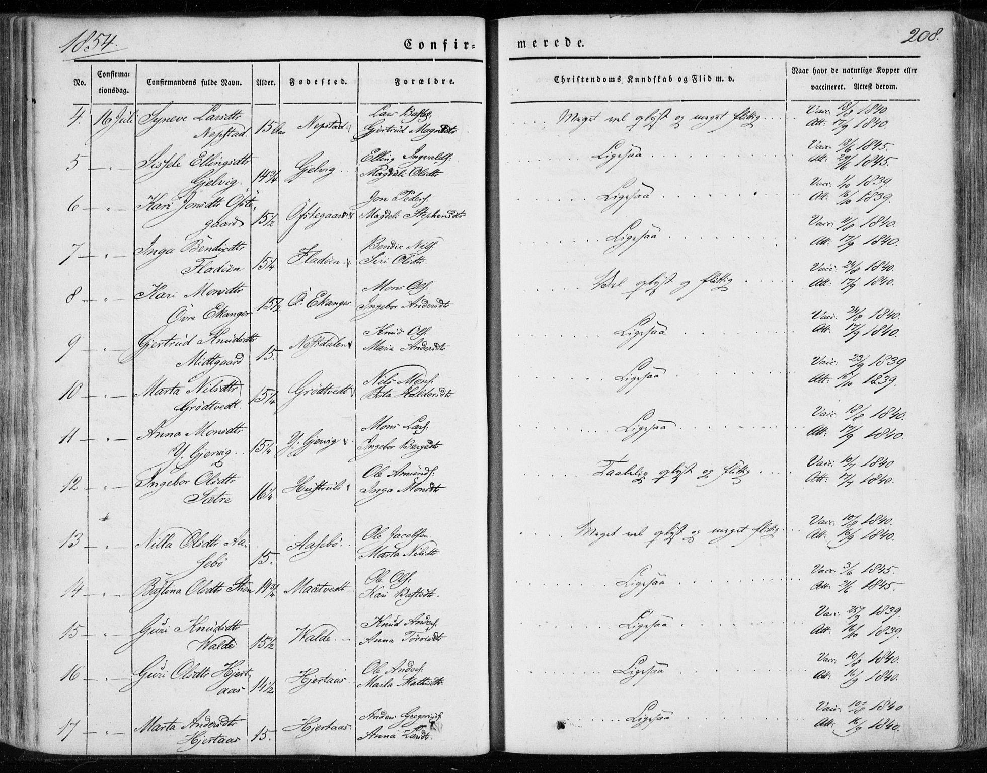 Hamre sokneprestembete, AV/SAB-A-75501/H/Ha/Haa/Haaa/L0013: Parish register (official) no. A 13, 1846-1857, p. 208