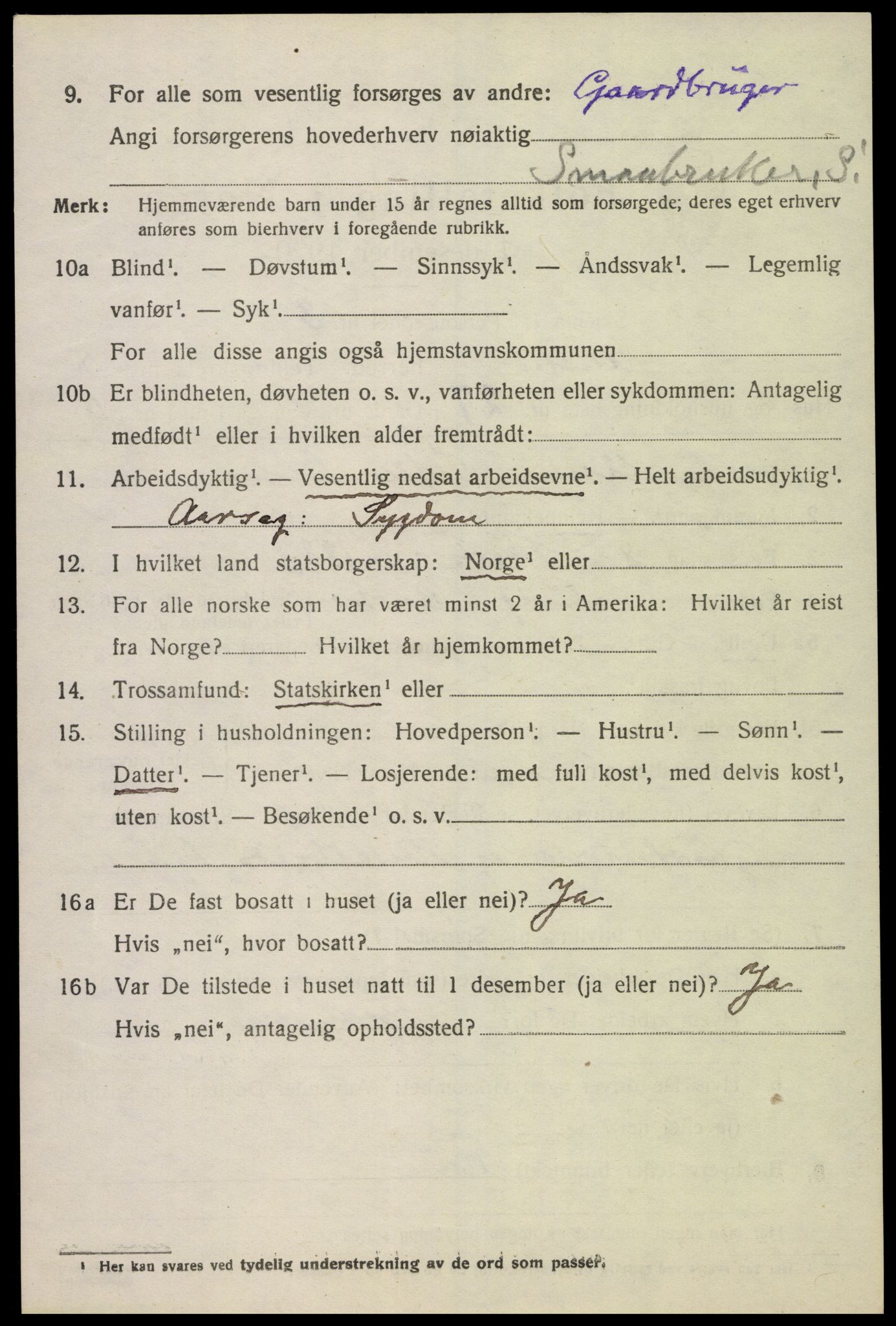 SAK, 1920 census for Austad, 1920, p. 1872