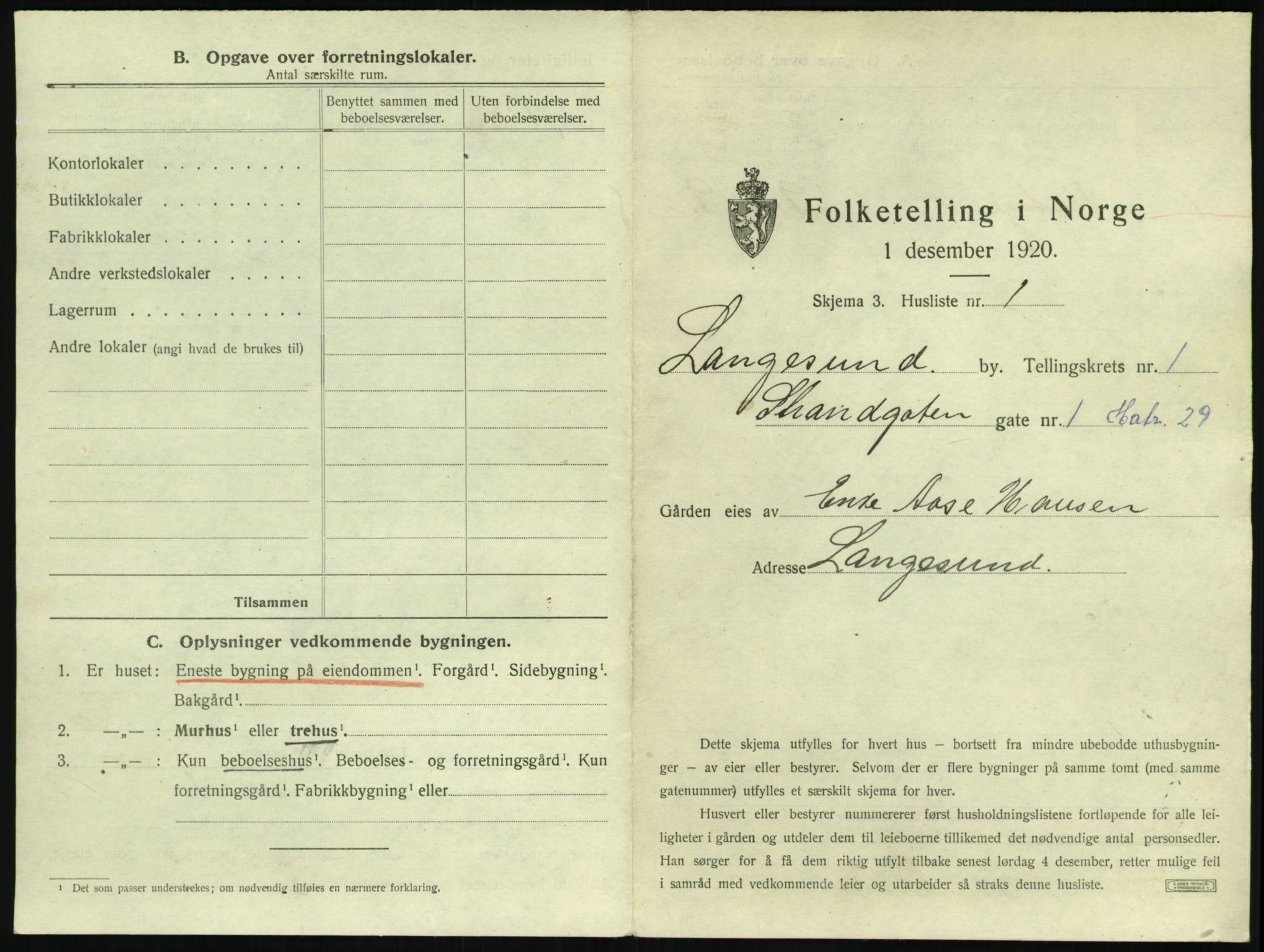 SAKO, 1920 census for Langesund, 1920, p. 19