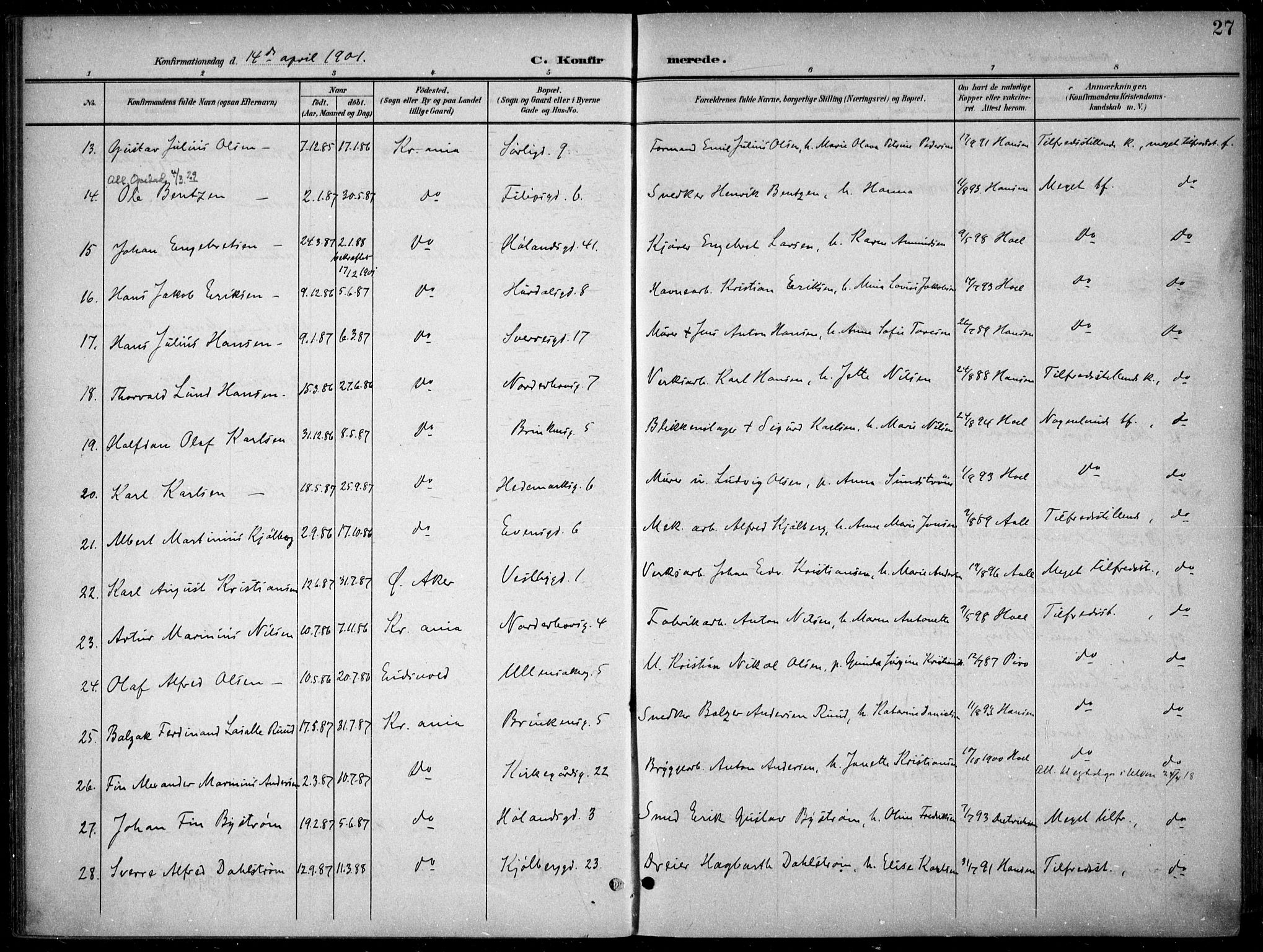 Kampen prestekontor Kirkebøker, SAO/A-10853/F/Fa/L0009: Parish register (official) no. I 9, 1899-1911, p. 27