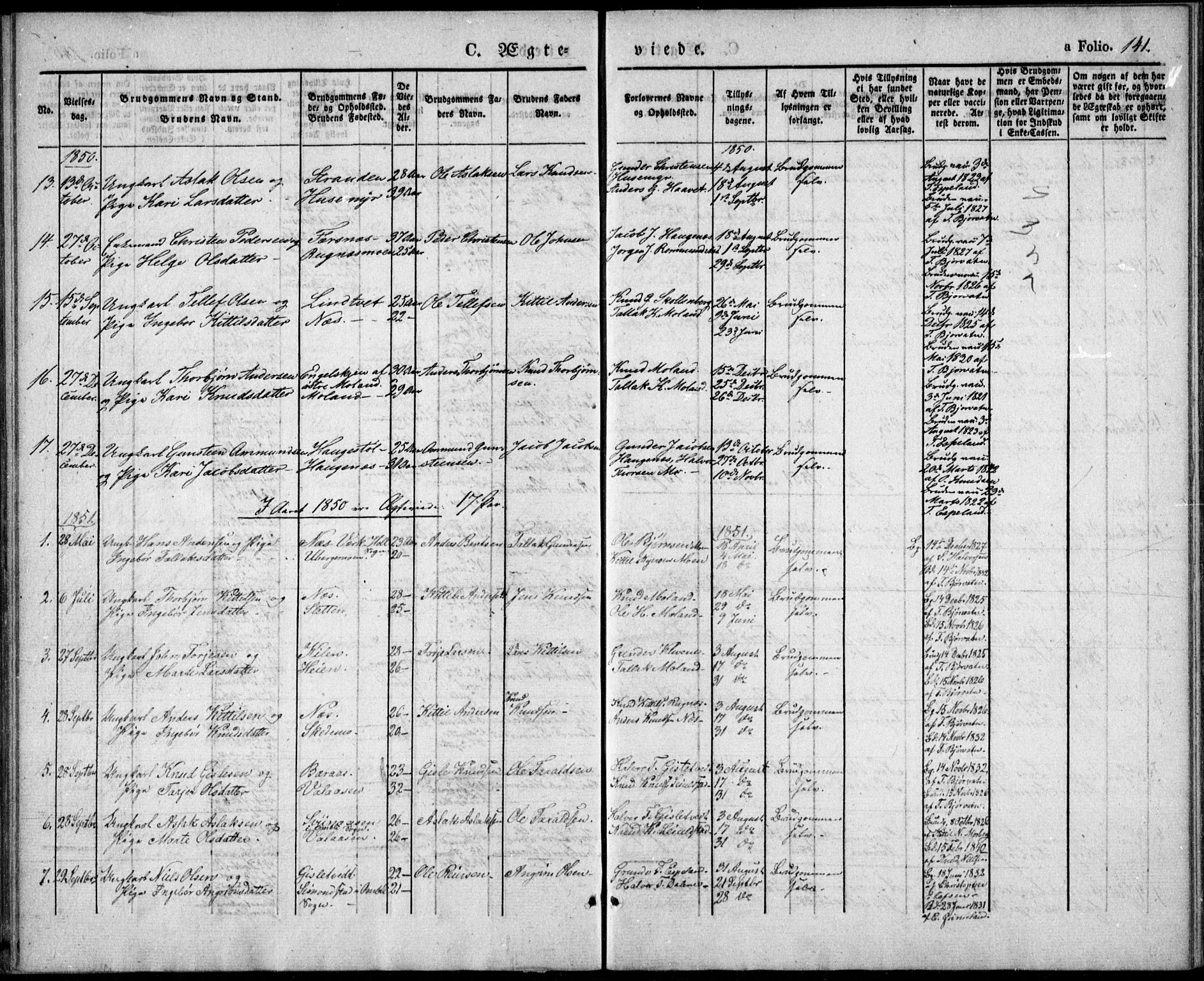 Gjerstad sokneprestkontor, AV/SAK-1111-0014/F/Fa/Fab/L0002: Parish register (official) no. A 2, 1835-1852, p. 141