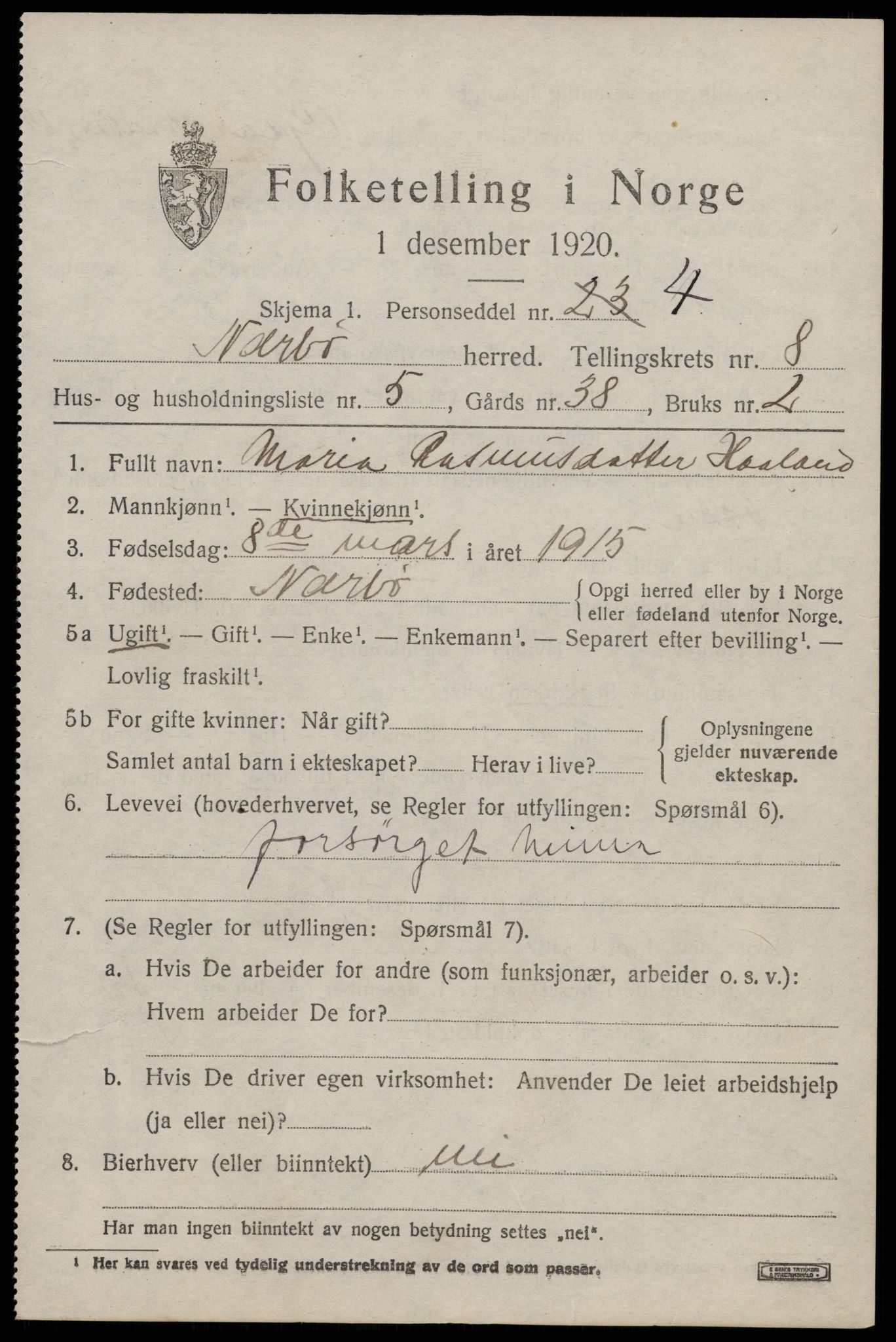 SAST, 1920 census for Nærbø, 1920, p. 5143