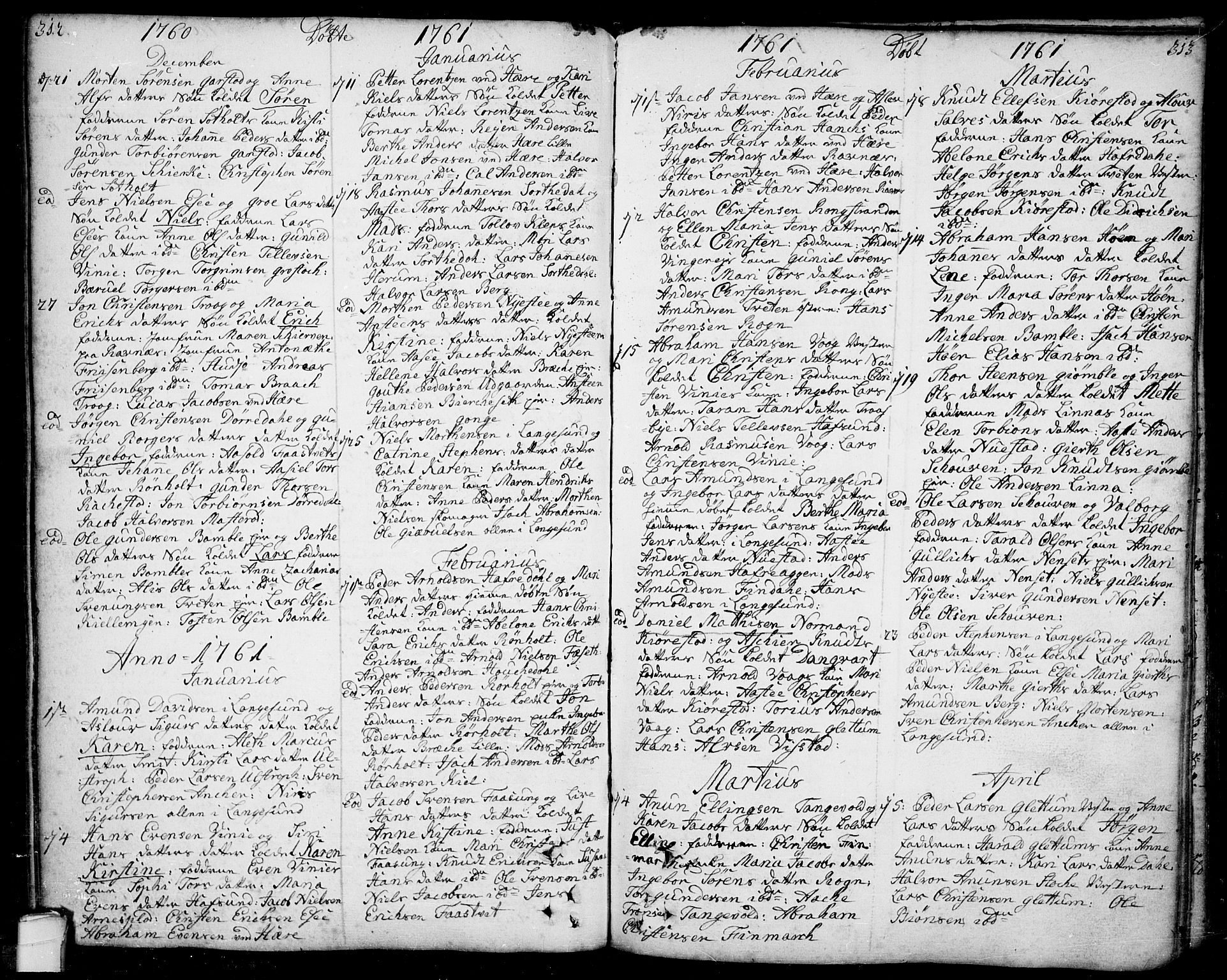 Bamble kirkebøker, SAKO/A-253/F/Fa/L0001: Parish register (official) no. I 1, 1702-1774, p. 312-313