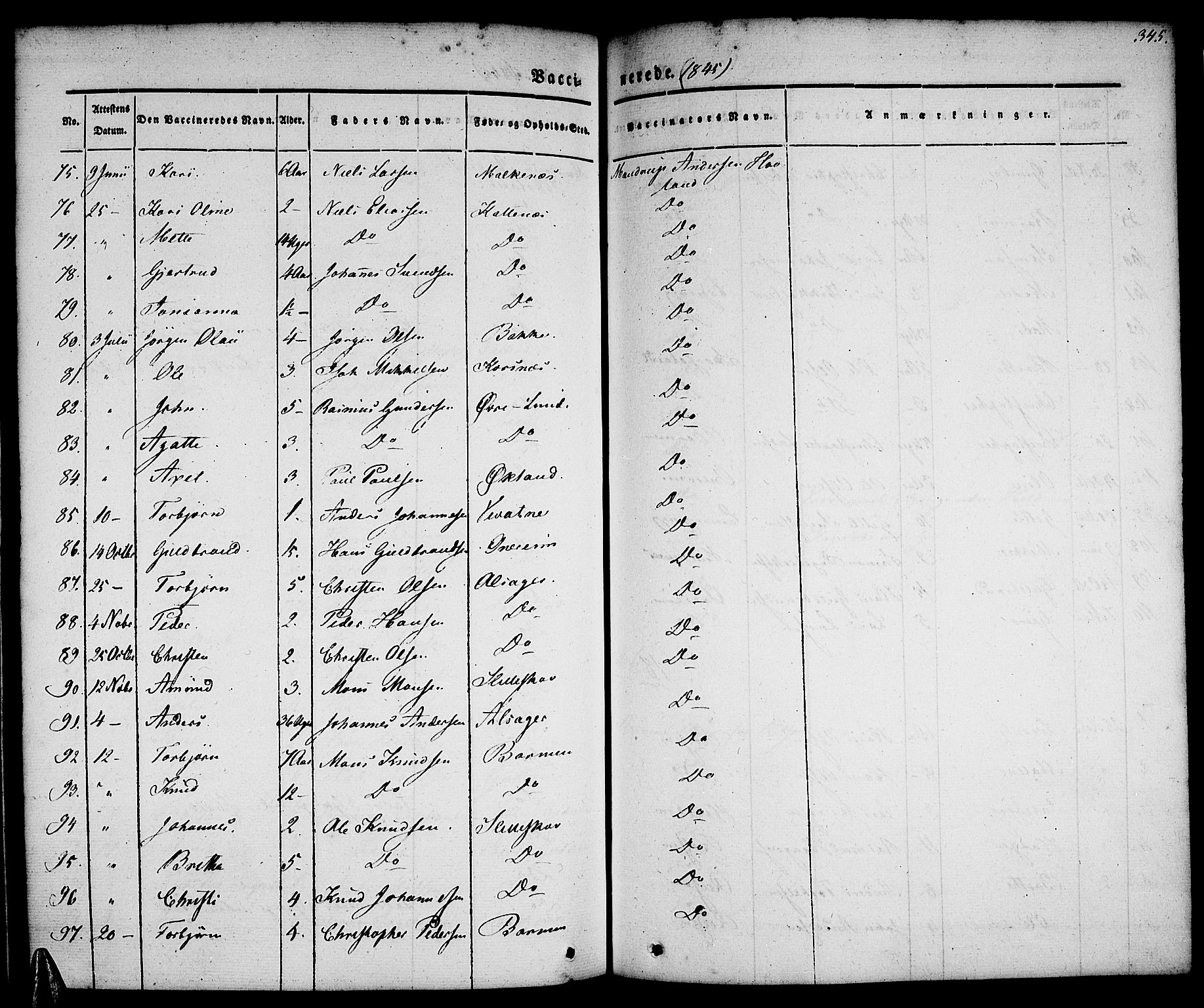 Tysnes sokneprestembete, AV/SAB-A-78601/H/Haa: Parish register (official) no. A 9, 1837-1848, p. 345