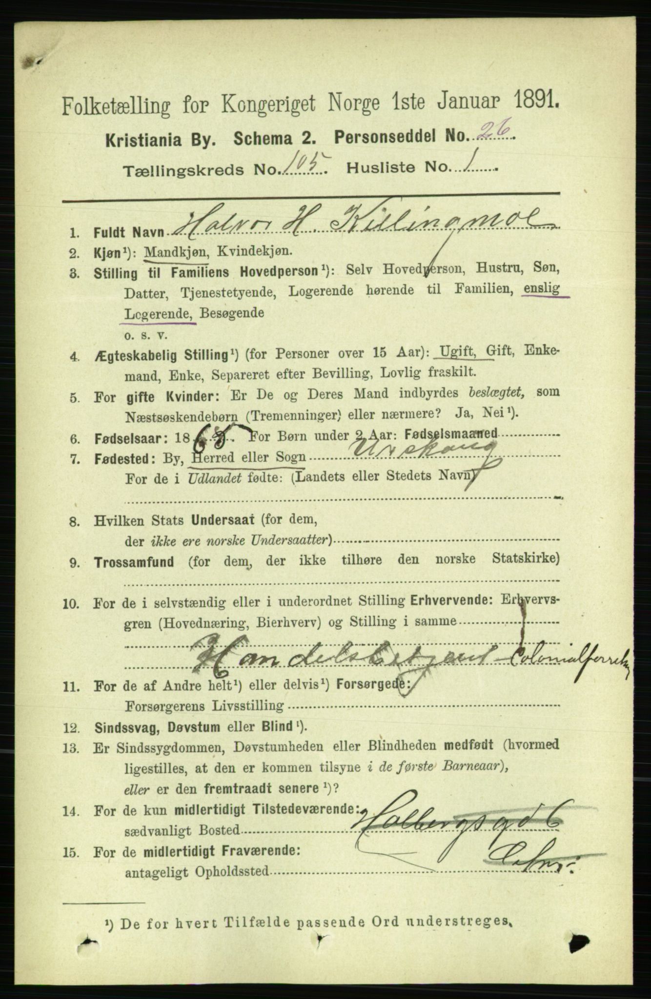 RA, 1891 census for 0301 Kristiania, 1891, p. 52952
