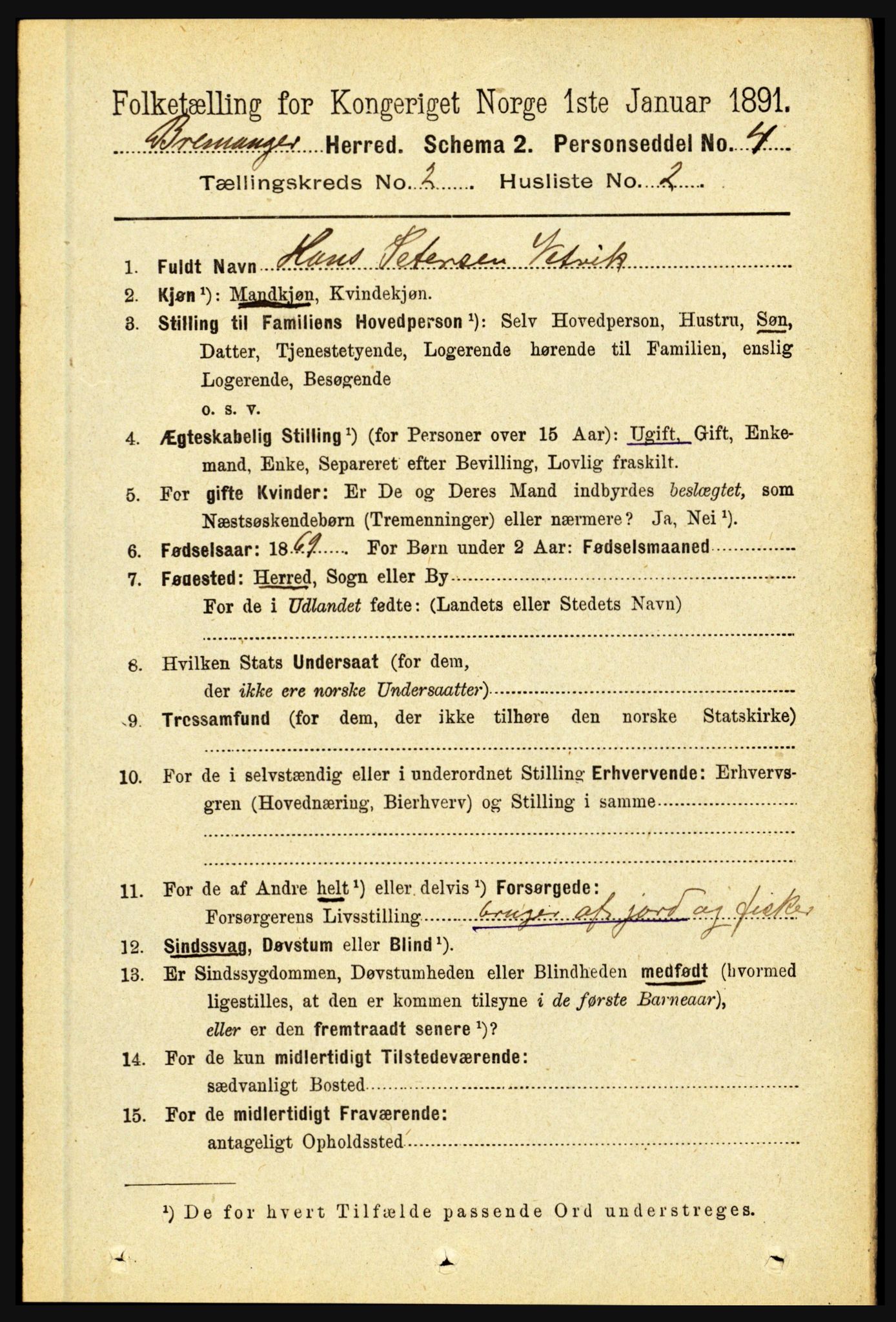 RA, 1891 census for 1438 Bremanger, 1891, p. 661