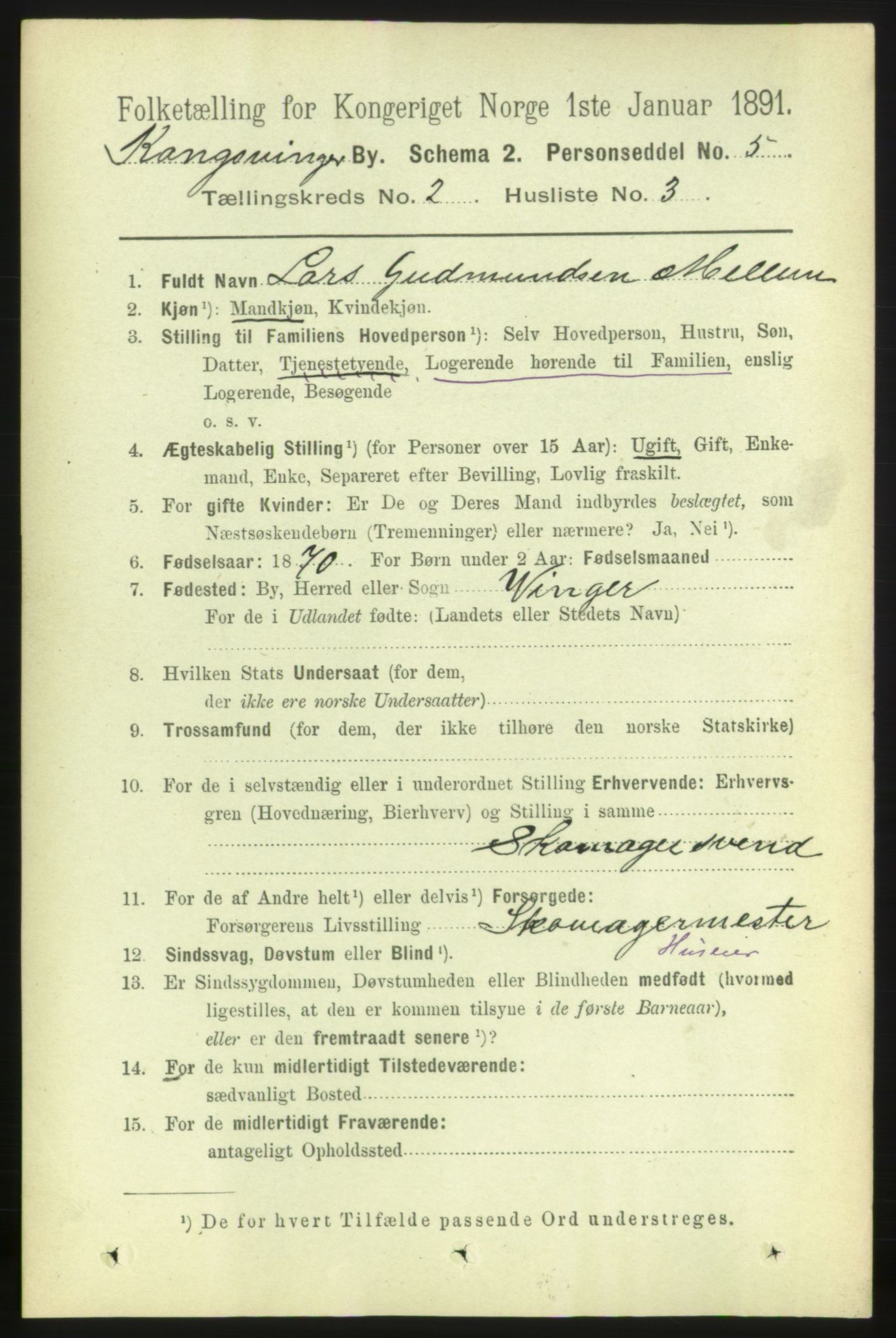 RA, 1891 census for 0402 Kongsvinger, 1891, p. 803