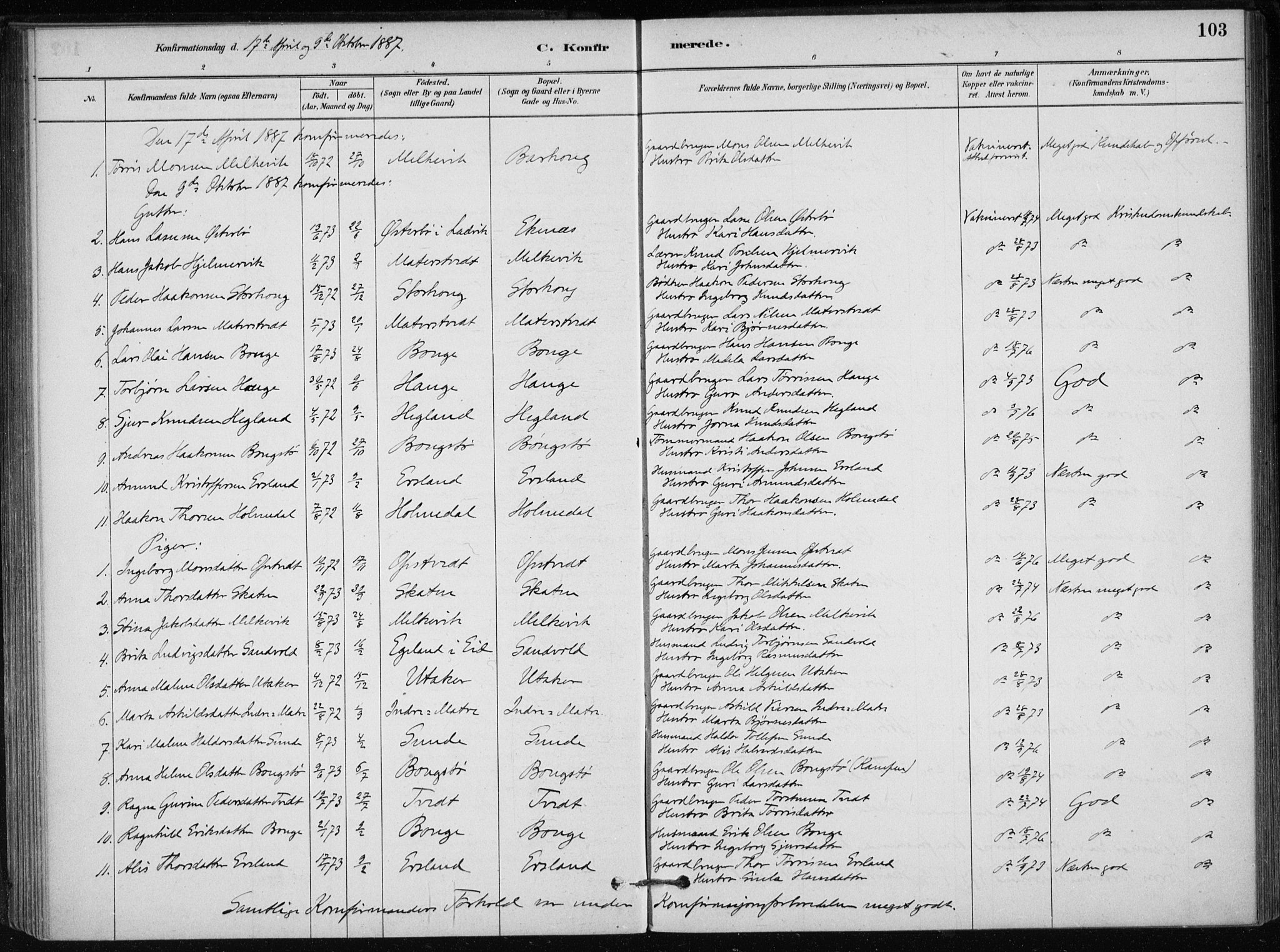 Skånevik sokneprestembete, SAB/A-77801/H/Haa: Parish register (official) no. C  1, 1879-1917, p. 103