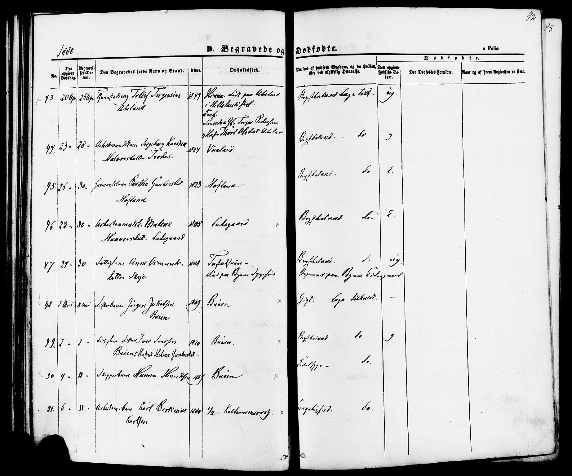 Hetland sokneprestkontor, AV/SAST-A-101826/30/30BA/L0006: Parish register (official) no. A 6, 1869-1884, p. 92