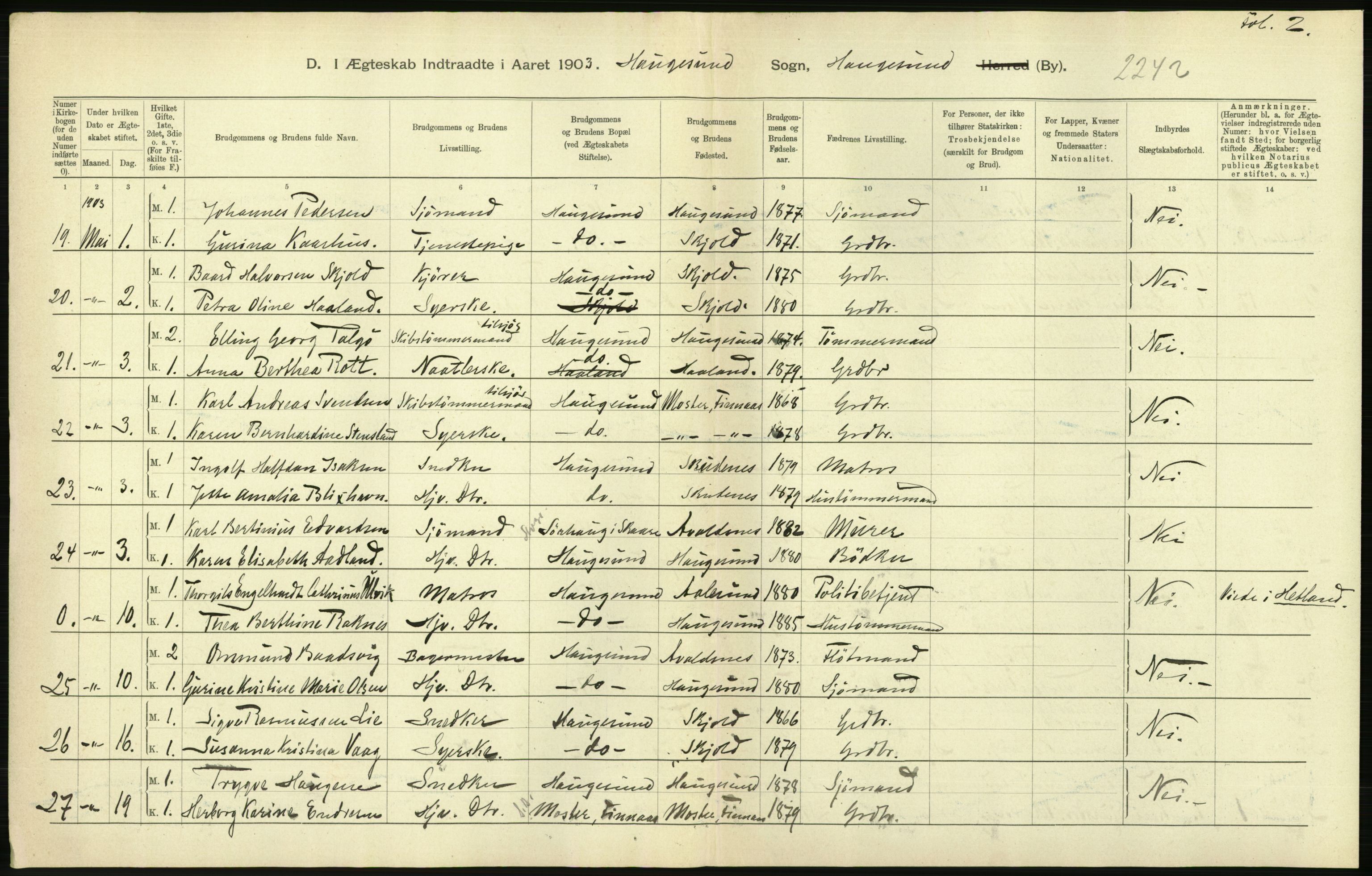 Statistisk sentralbyrå, Sosiodemografiske emner, Befolkning, AV/RA-S-2228/D/Df/Dfa/Dfaa/L0012: Stavanger amt: Fødte, gifte, døde, 1903, p. 626