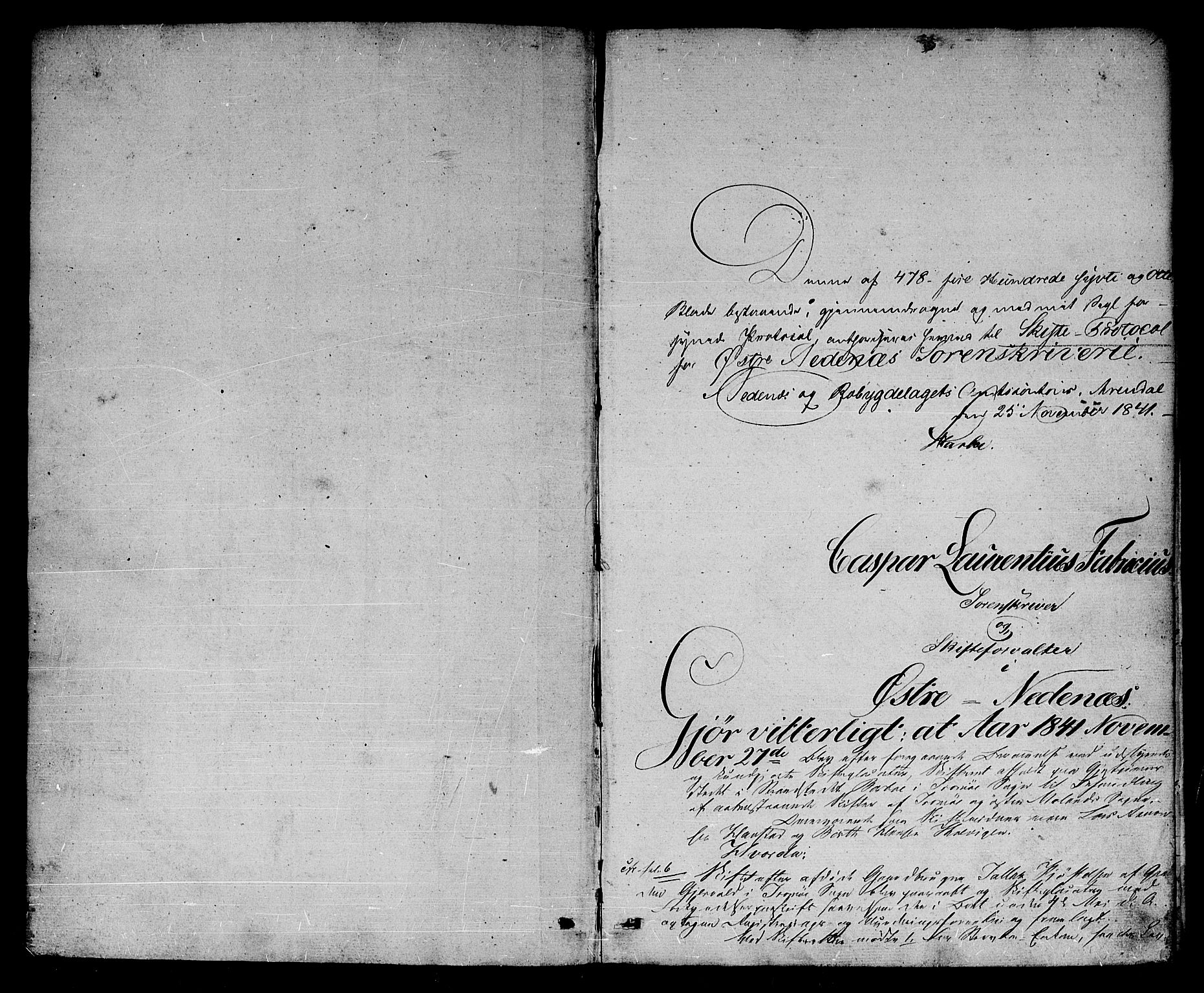 Holt sorenskriveri, AV/SAK-1221-0002/H/Hc/L0012: Skiftebehandlingsprotokoll nr. 3, 1841-1855, p. 0b-1a