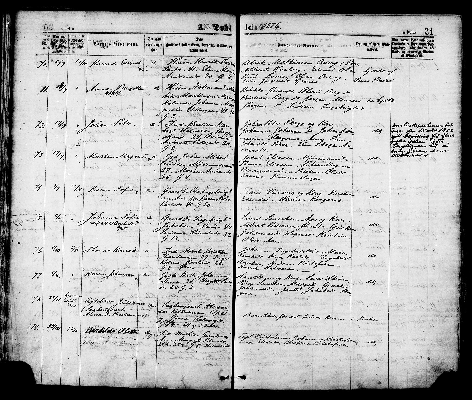 Ministerialprotokoller, klokkerbøker og fødselsregistre - Nord-Trøndelag, AV/SAT-A-1458/780/L0642: Parish register (official) no. 780A07 /1, 1874-1885, p. 21