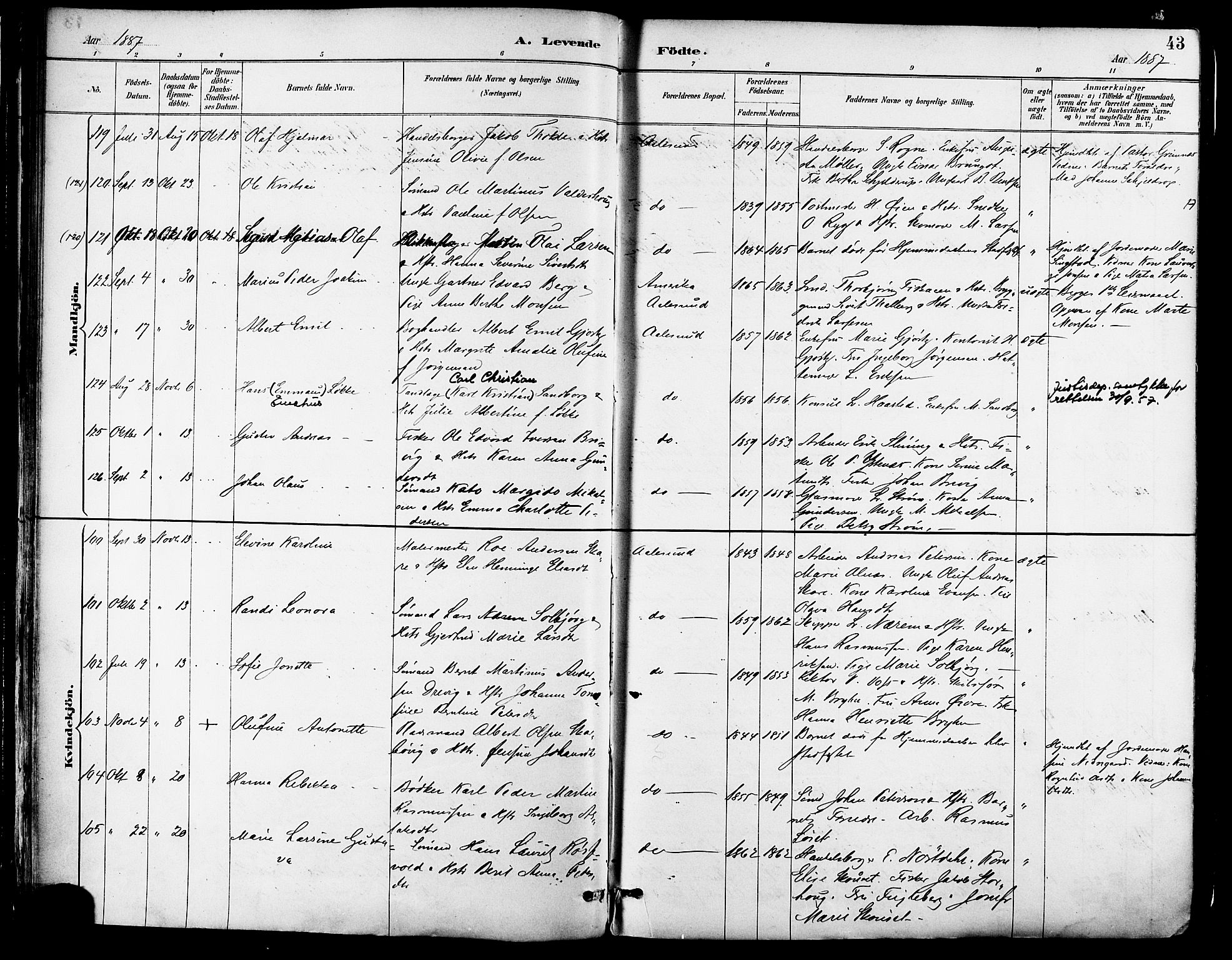 Ministerialprotokoller, klokkerbøker og fødselsregistre - Møre og Romsdal, AV/SAT-A-1454/529/L0455: Parish register (official) no. 529A05, 1885-1893, p. 43