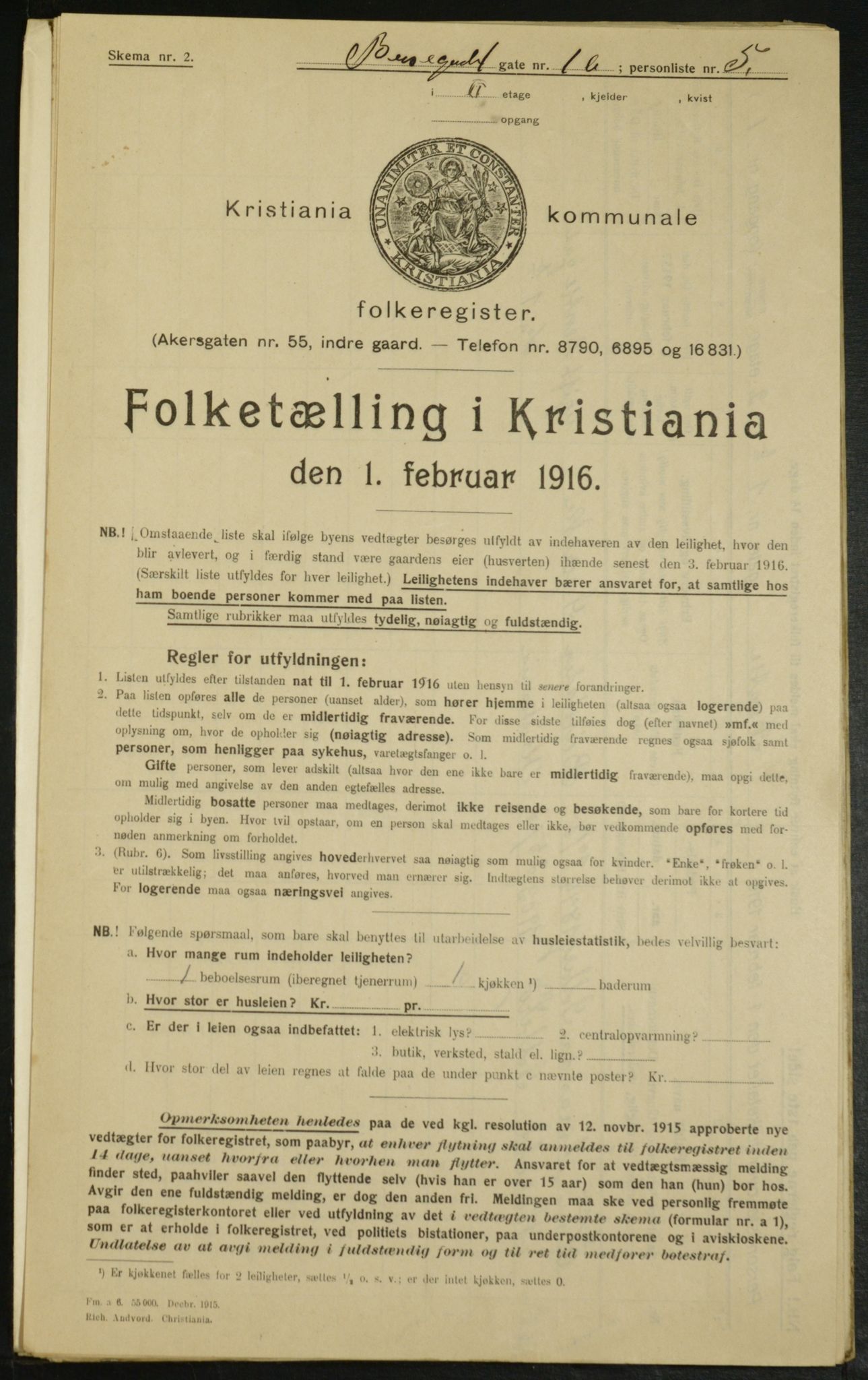 OBA, Municipal Census 1916 for Kristiania, 1916, p. 3586