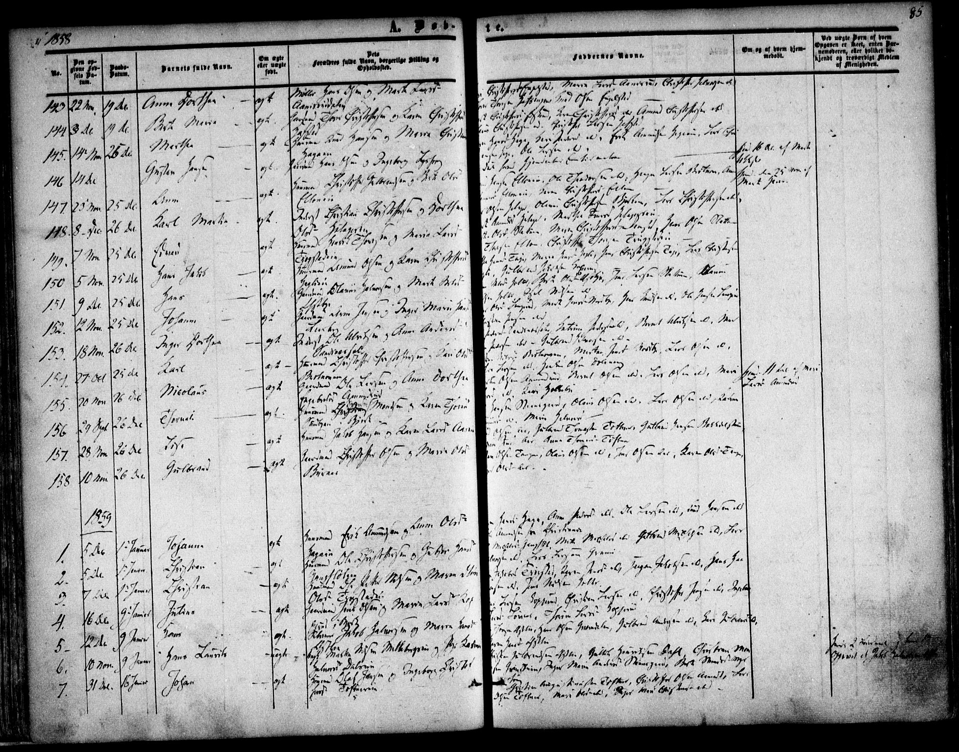 Nannestad prestekontor Kirkebøker, AV/SAO-A-10414a/F/Fa/L0011: Parish register (official) no. I 11, 1850-1859, p. 85