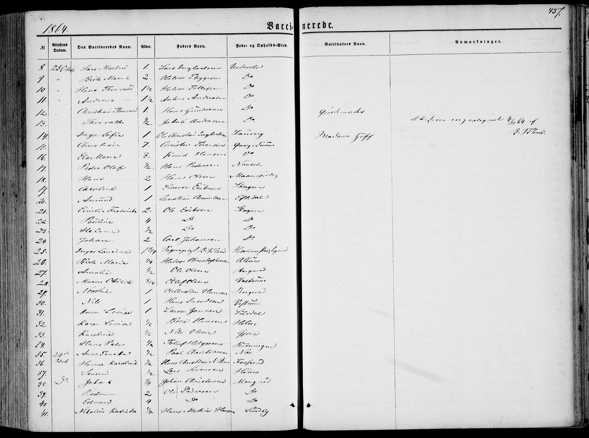 Hedrum kirkebøker, AV/SAKO-A-344/F/Fa/L0007: Parish register (official) no. I 7, 1857-1868, p. 437