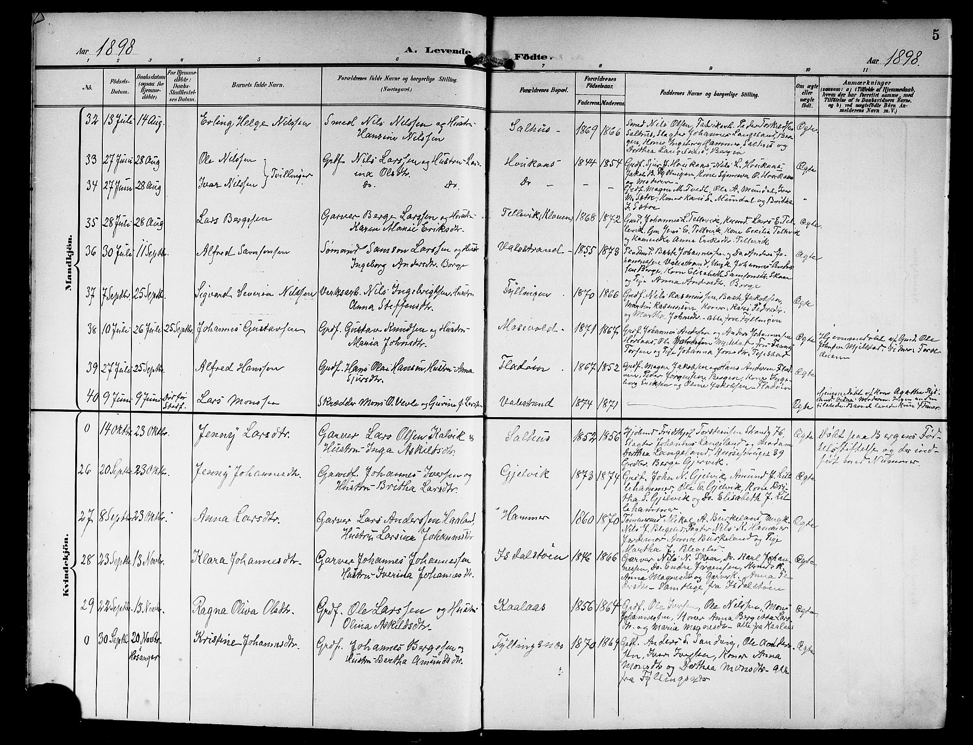 Hamre sokneprestembete, SAB/A-75501/H/Ha/Hab: Parish register (copy) no. B 4, 1898-1919, p. 5