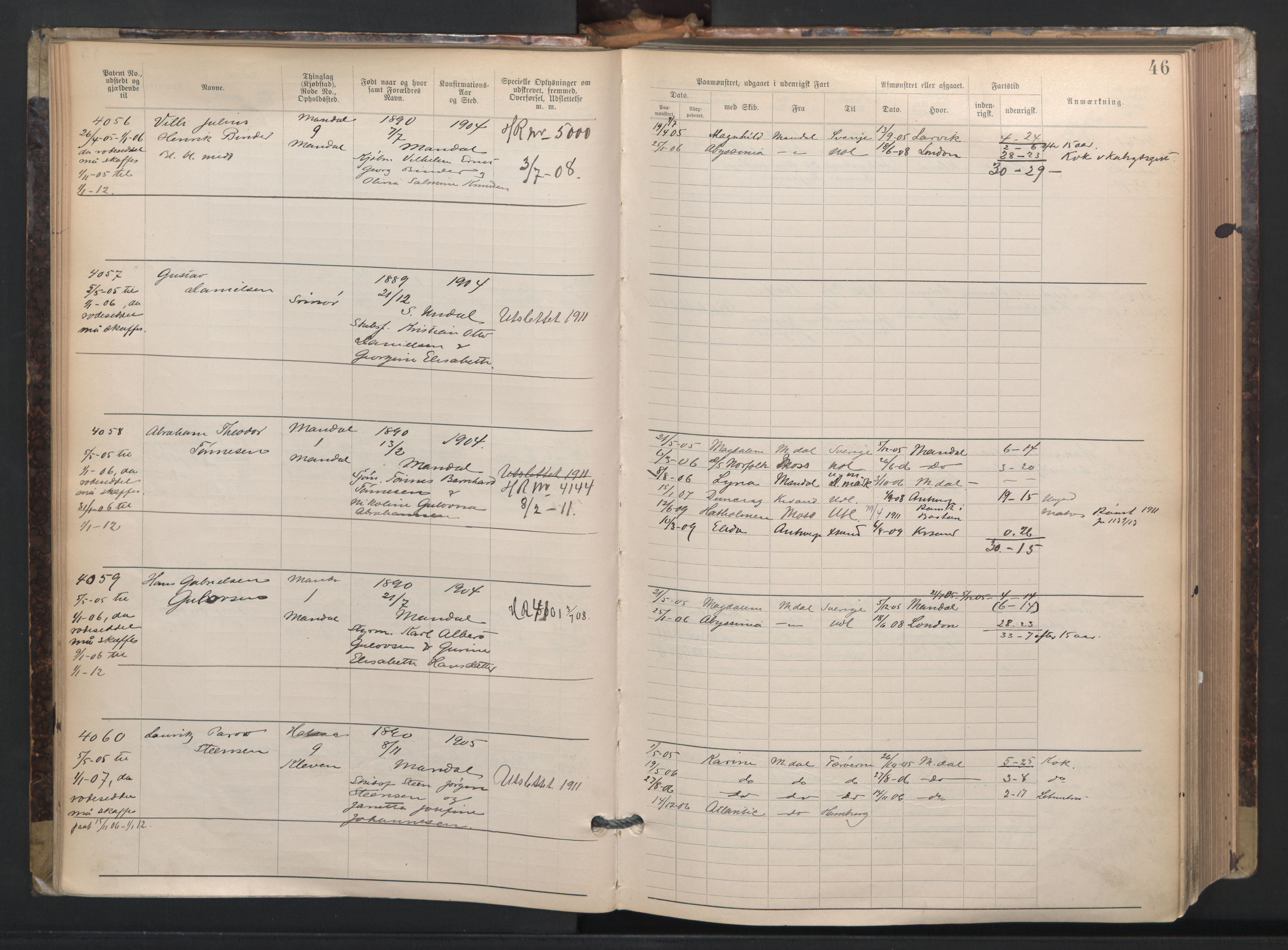 Mandal mønstringskrets, SAK/2031-0016/F/Fa/L0003: Annotasjonsrulle nr 3831-4730 med register, L-5, 1900-1948, p. 70