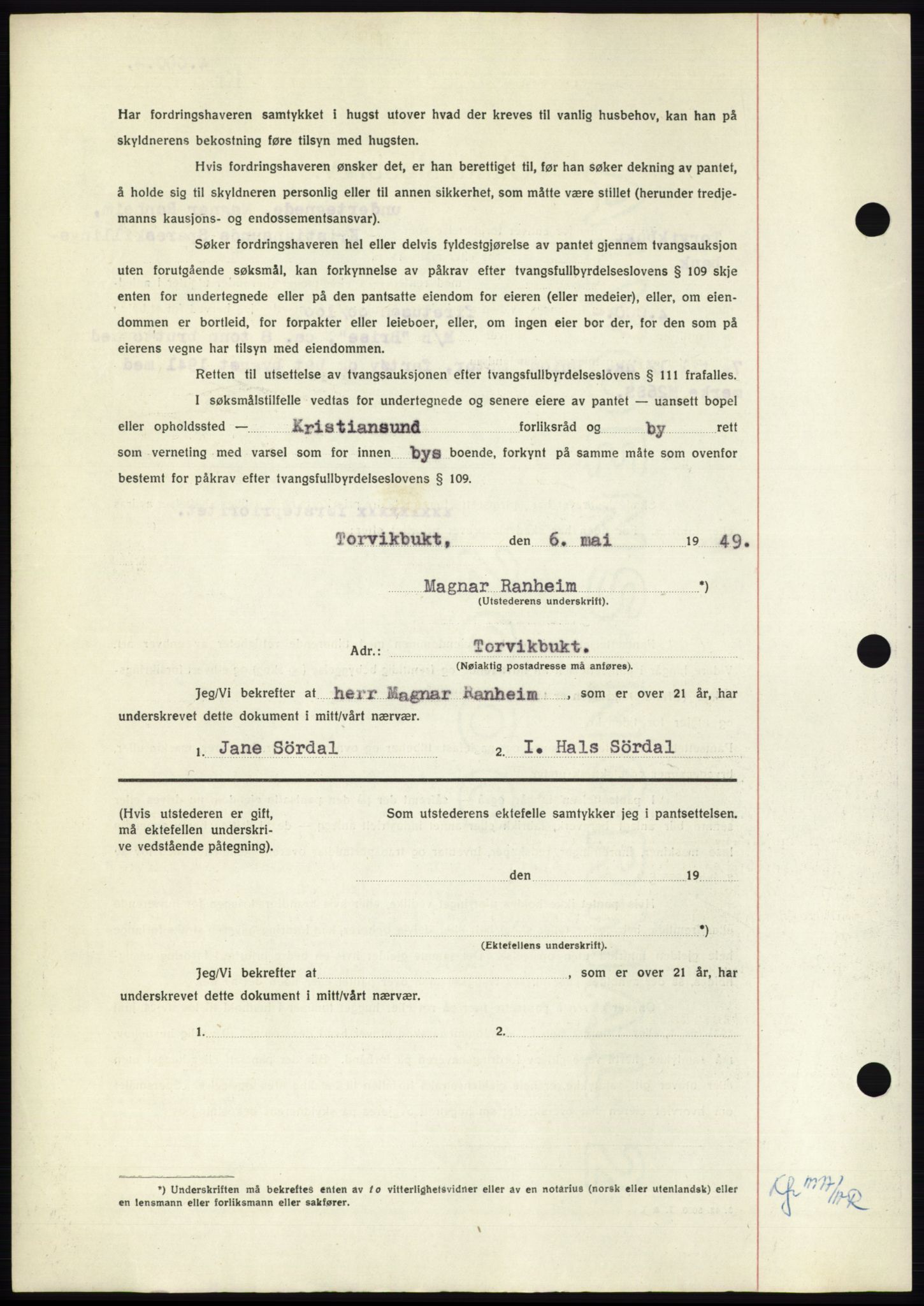 Nordmøre sorenskriveri, AV/SAT-A-4132/1/2/2Ca: Mortgage book no. B103, 1949-1950, Diary no: : 3147/1949