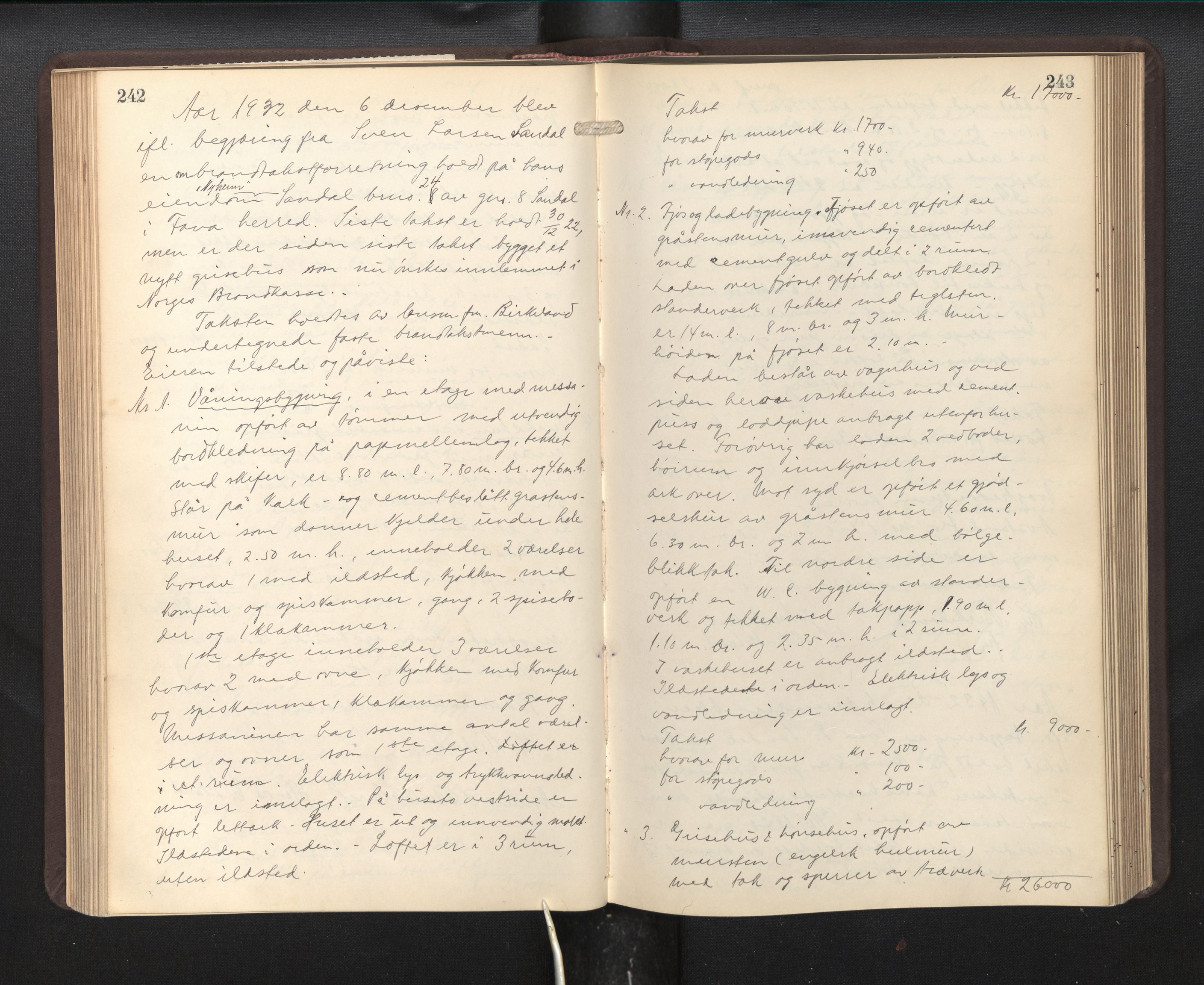 Lensmannen i Fana, AV/SAB-A-31801/0012/L0014: Branntakstprotokoll, 1931-1936, p. 242-243