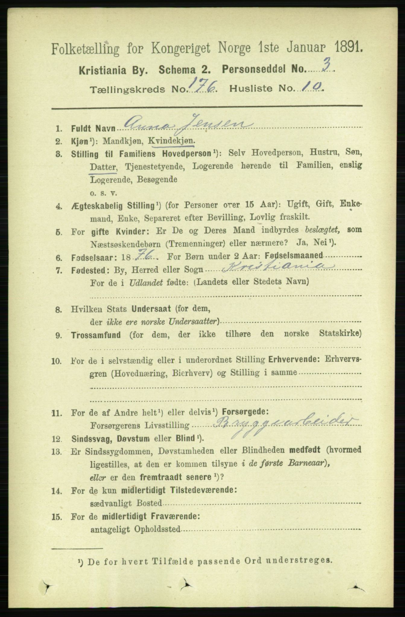 RA, 1891 census for 0301 Kristiania, 1891, p. 105909