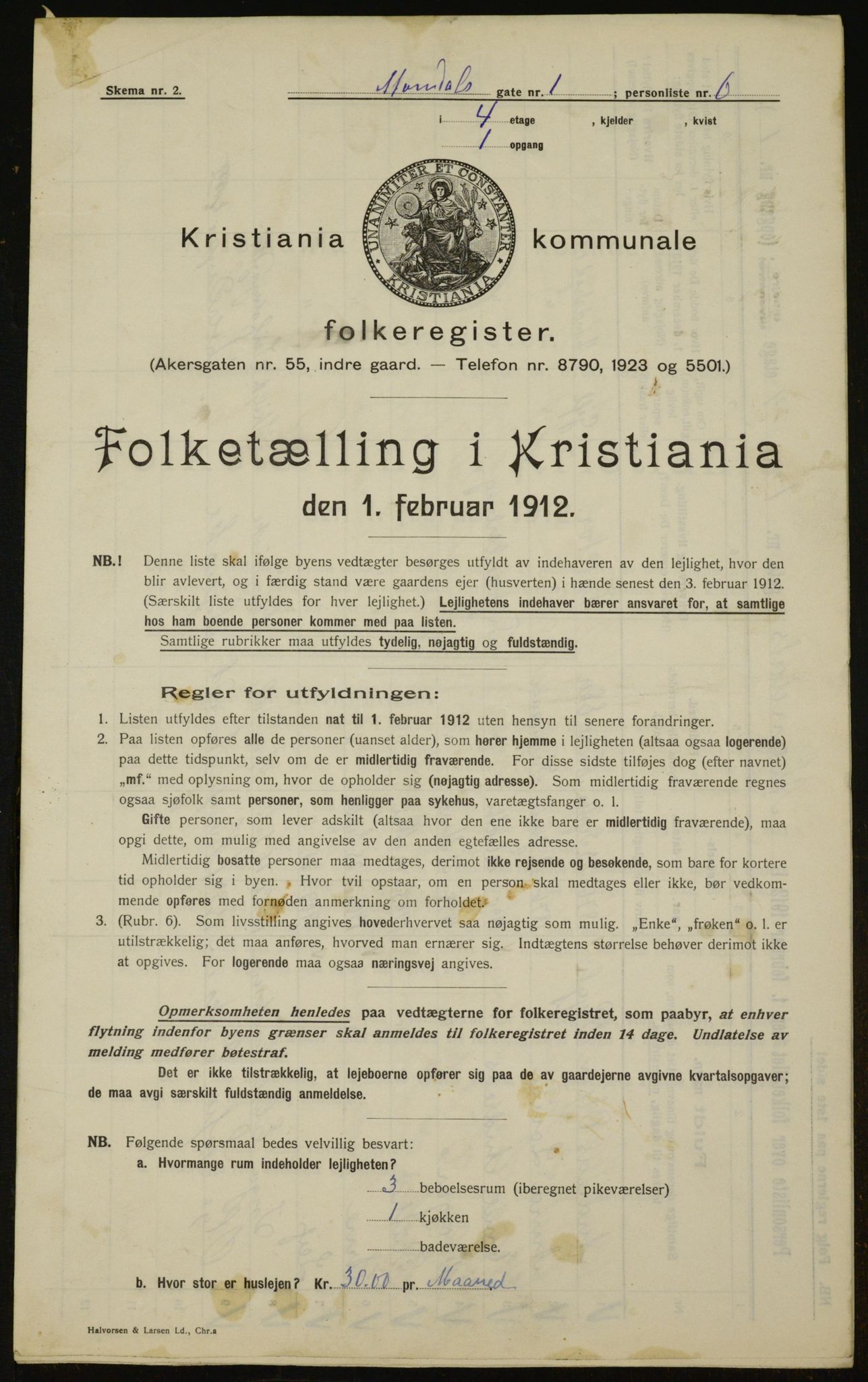 OBA, Municipal Census 1912 for Kristiania, 1912, p. 60500