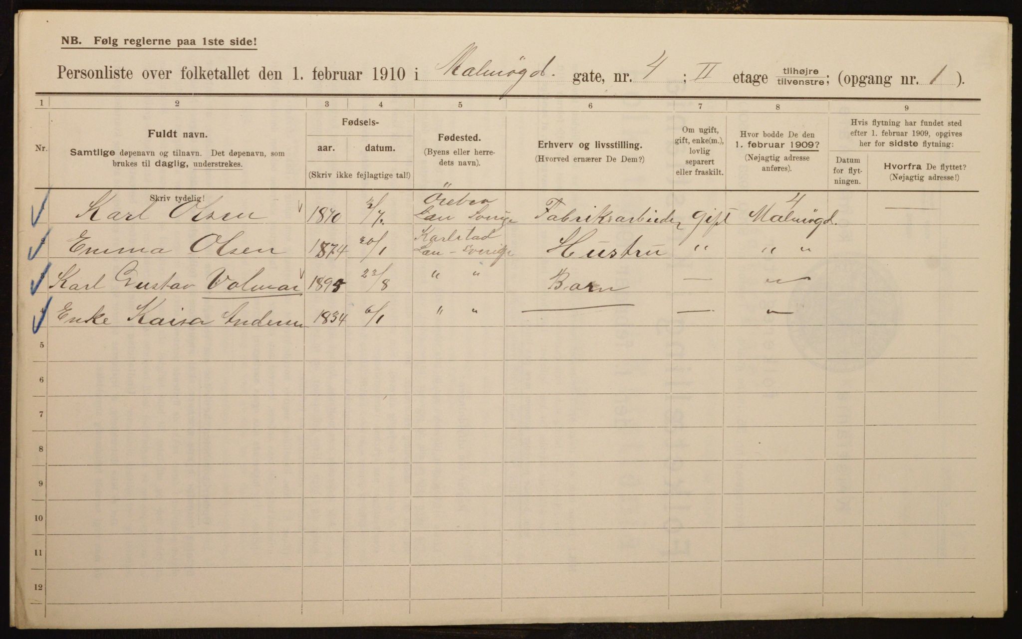 OBA, Municipal Census 1910 for Kristiania, 1910, p. 58006