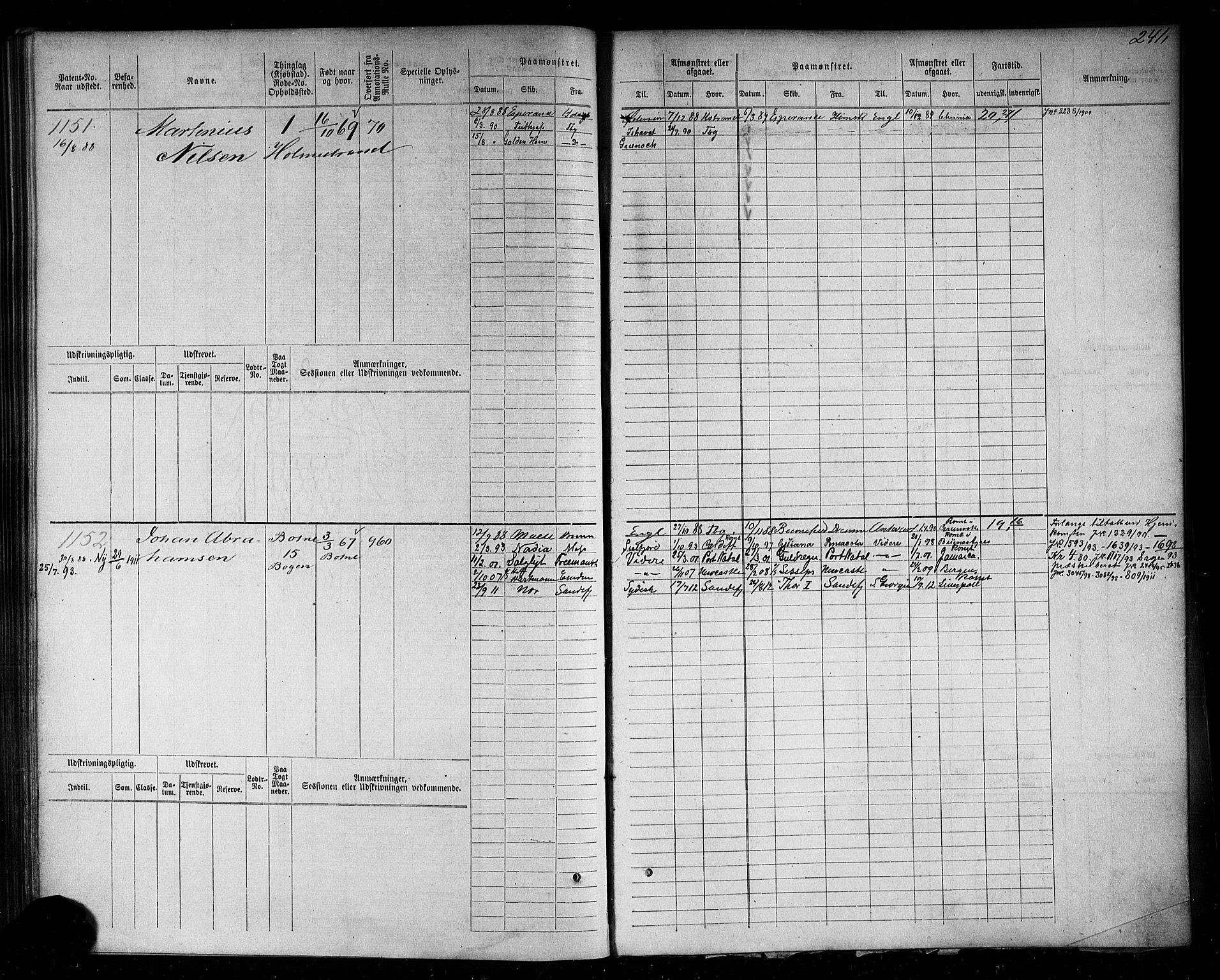 Holmestrand innrulleringskontor, AV/SAKO-A-1151/F/Fc/L0004: Hovedrulle, 1872-1913, p. 280