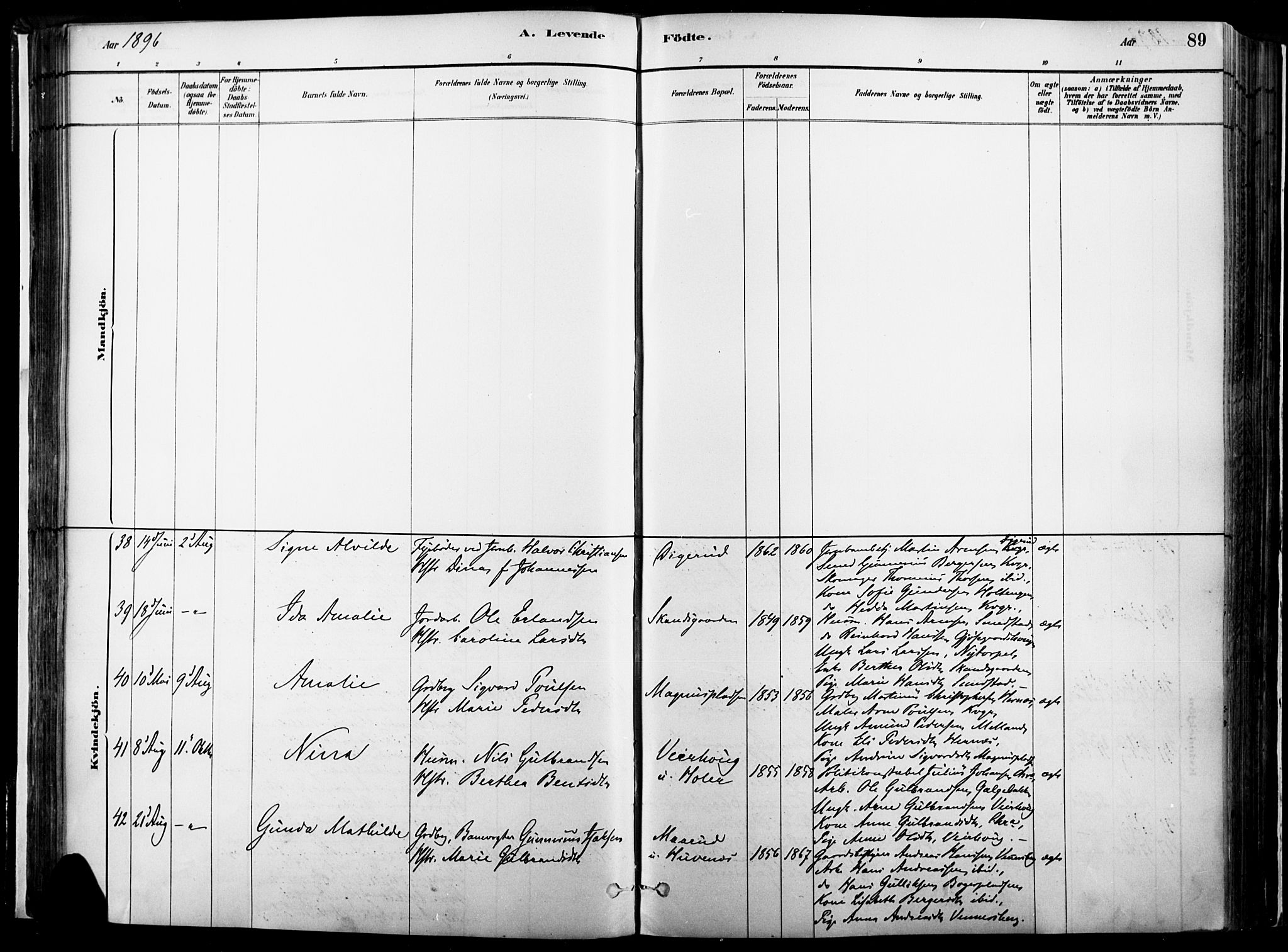 Vinger prestekontor, AV/SAH-PREST-024/H/Ha/Haa/L0014: Parish register (official) no. 14, 1881-1900, p. 89