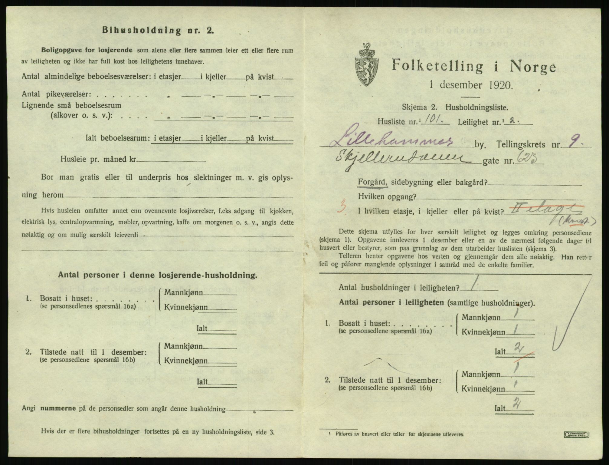 SAH, 1920 census for Lillehammer, 1920, p. 3420