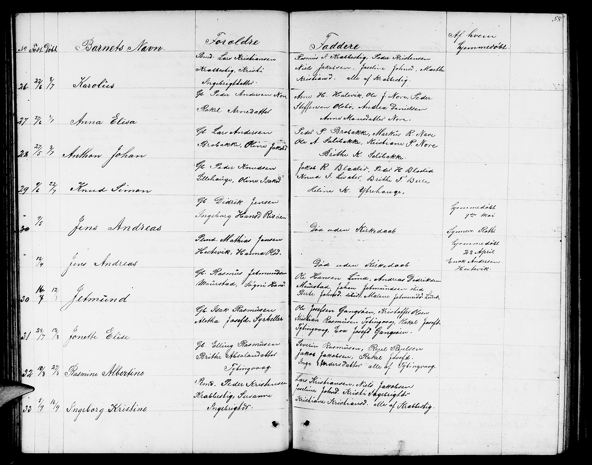 Davik sokneprestembete, SAB/A-79701/H/Hab/Habc/L0001: Parish register (copy) no. C 1, 1866-1888, p. 58
