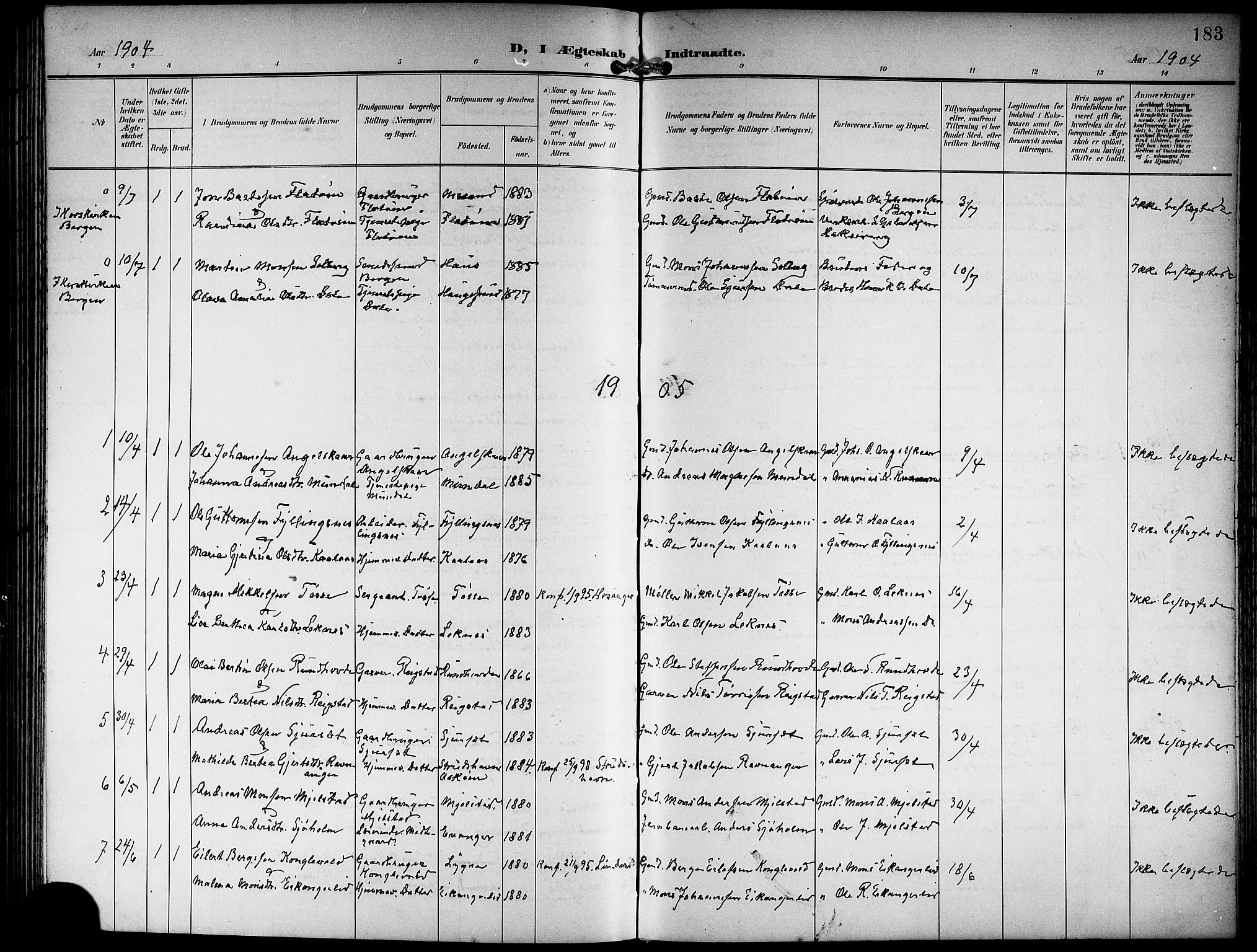 Hamre sokneprestembete, SAB/A-75501/H/Ha/Hab: Parish register (copy) no. B 4, 1898-1919, p. 183