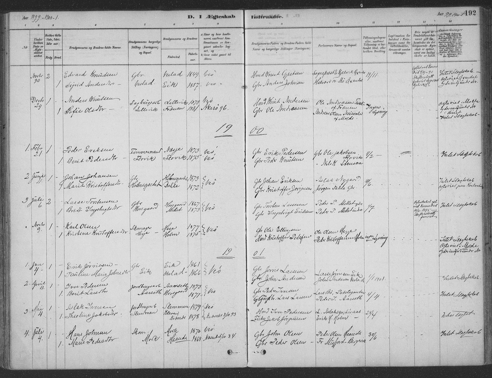 Ministerialprotokoller, klokkerbøker og fødselsregistre - Møre og Romsdal, SAT/A-1454/547/L0604: Parish register (official) no. 547A06, 1878-1906, p. 192