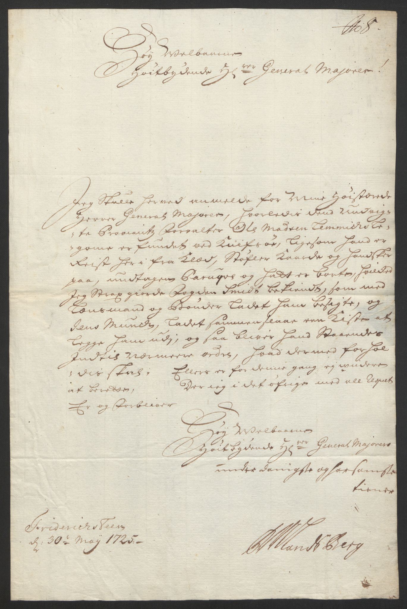 Kommanderende general (KG I) med Det norske krigsdirektorium, AV/RA-EA-5419/D/L0153: Fredriksten festning: Brev, inventarfortegnelser og regnskapsekstrakter, 1724-1729, p. 256