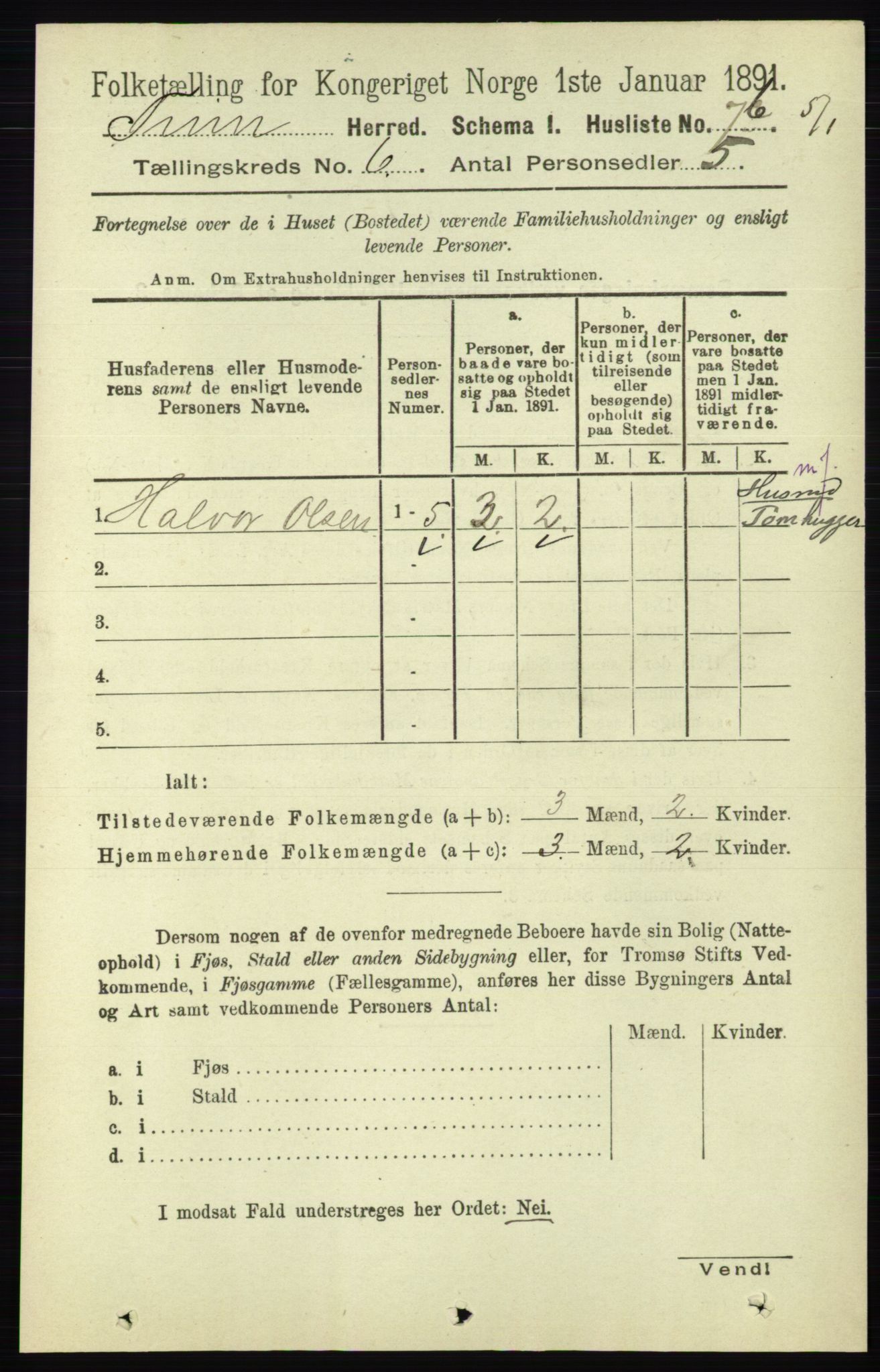 RA, 1891 census for 0826 Tinn, 1891, p. 1166