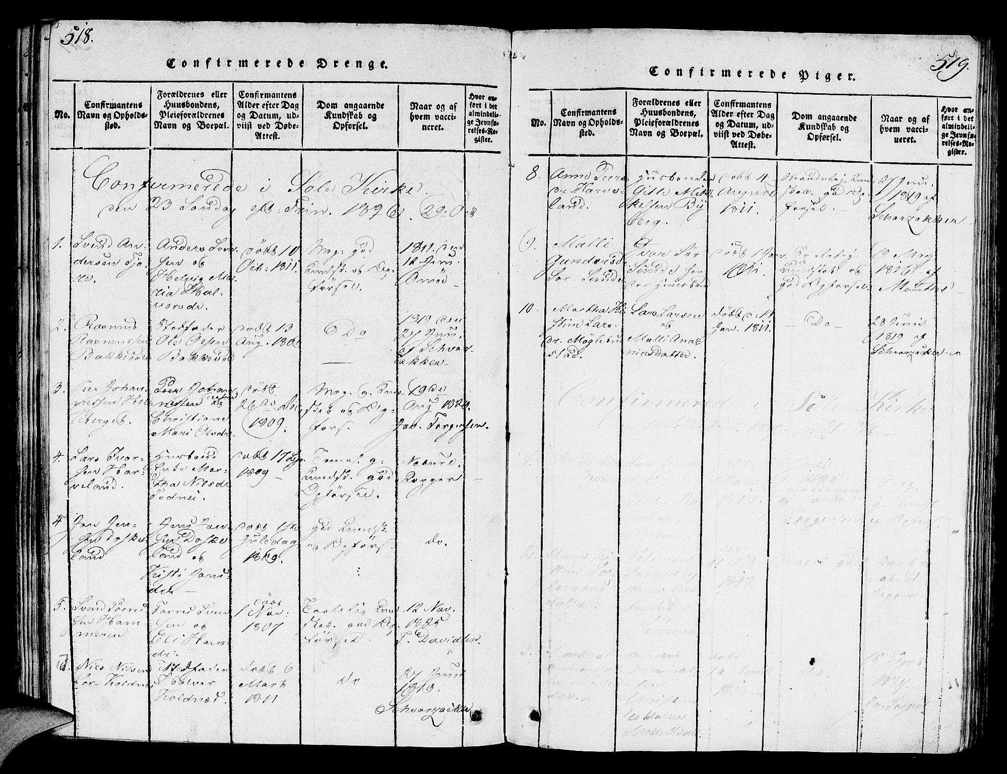 Håland sokneprestkontor, AV/SAST-A-101802/001/30BA/L0004: Parish register (official) no. A 4, 1815-1829, p. 518-519