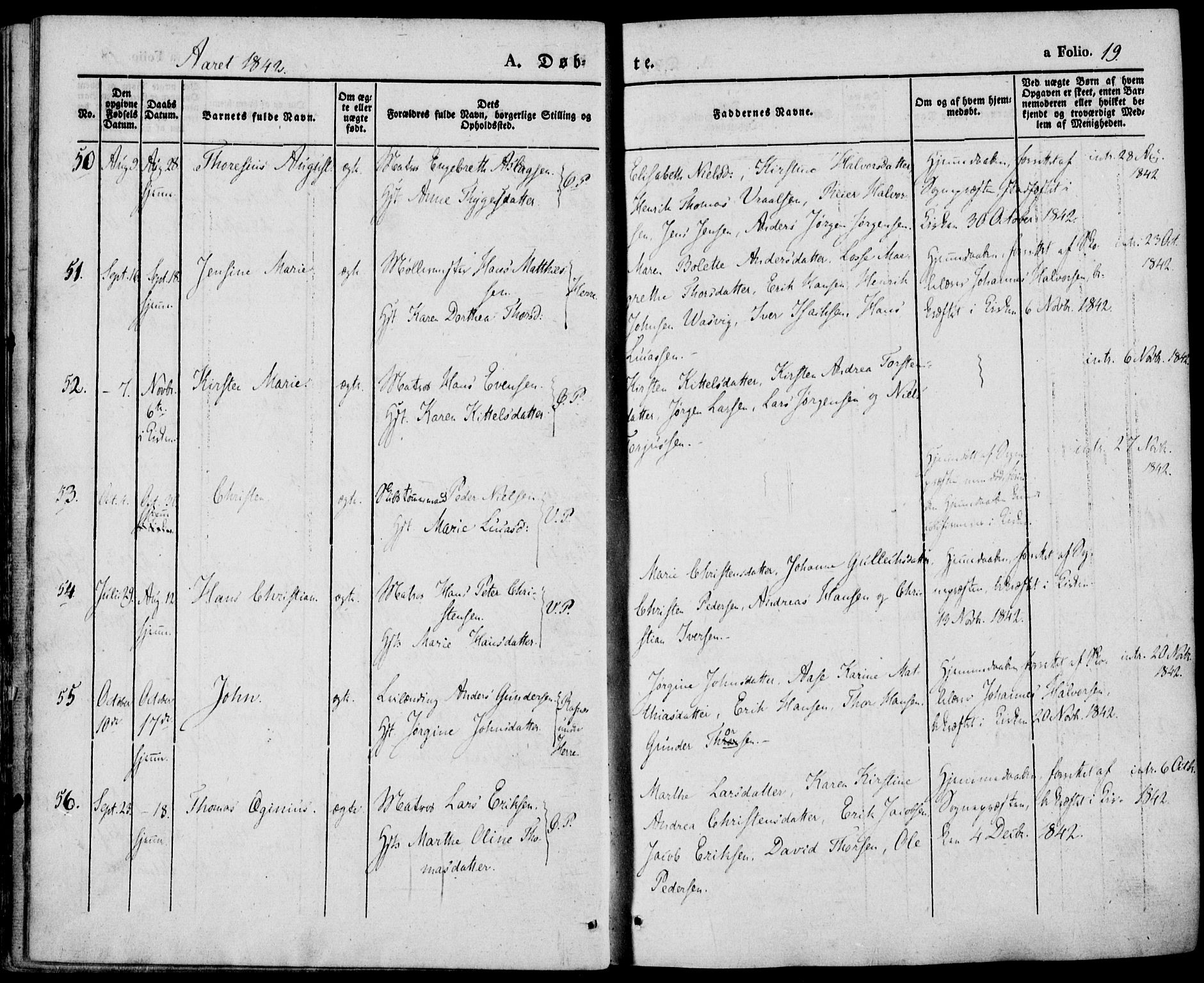 Porsgrunn kirkebøker , SAKO/A-104/F/Fa/L0006: Parish register (official) no. 6, 1841-1857, p. 19
