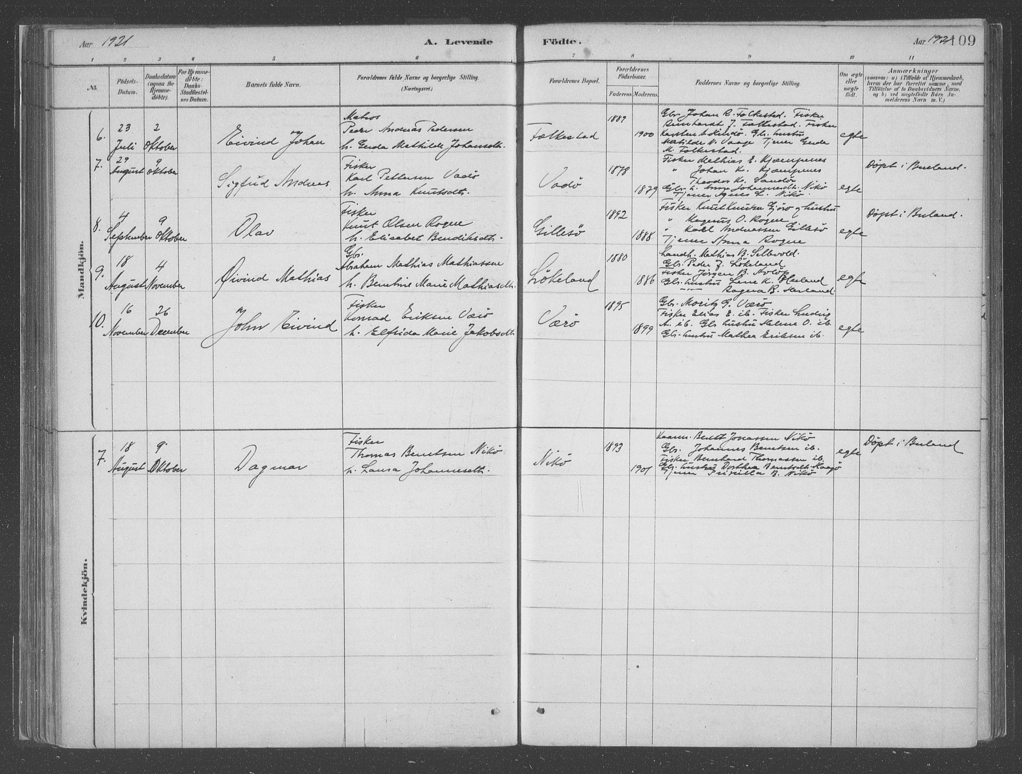 Askvoll sokneprestembete, SAB/A-79501/H/Haa/Haac/L0001: Parish register (official) no. C  1, 1879-1922, p. 109