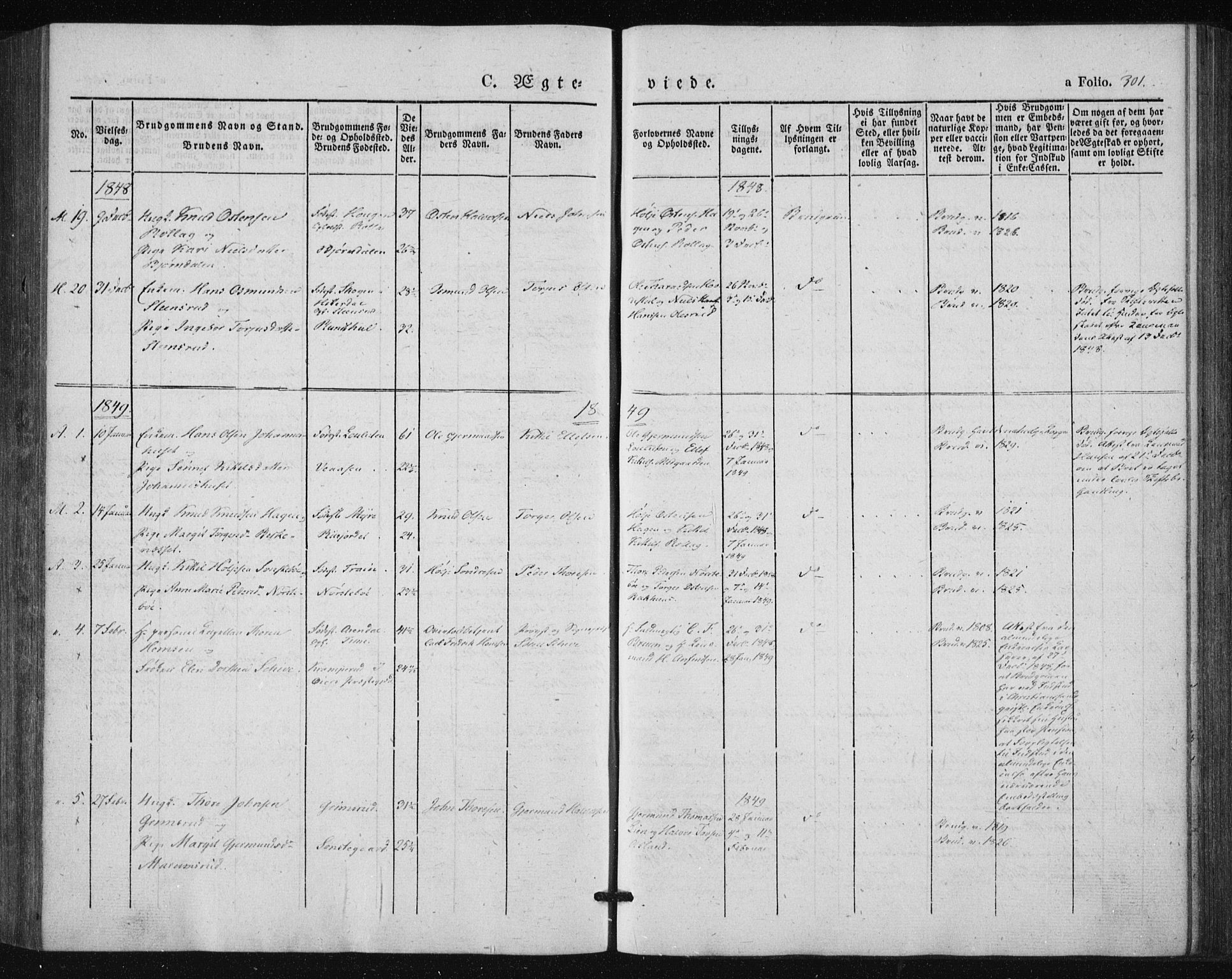 Tinn kirkebøker, SAKO/A-308/F/Fa/L0005: Parish register (official) no. I 5, 1844-1856, p. 301