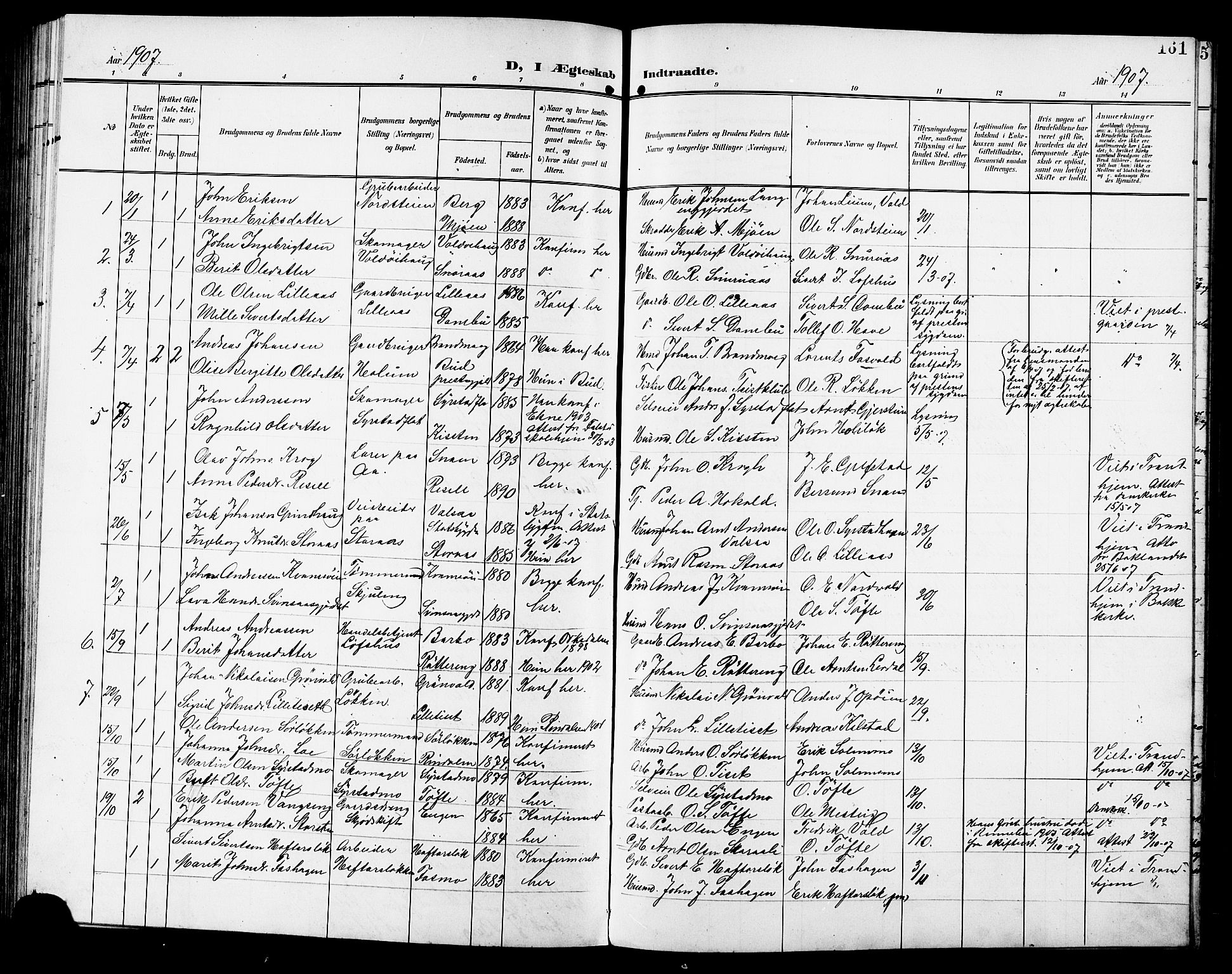 Ministerialprotokoller, klokkerbøker og fødselsregistre - Sør-Trøndelag, AV/SAT-A-1456/672/L0864: Parish register (copy) no. 672C03, 1902-1914, p. 161